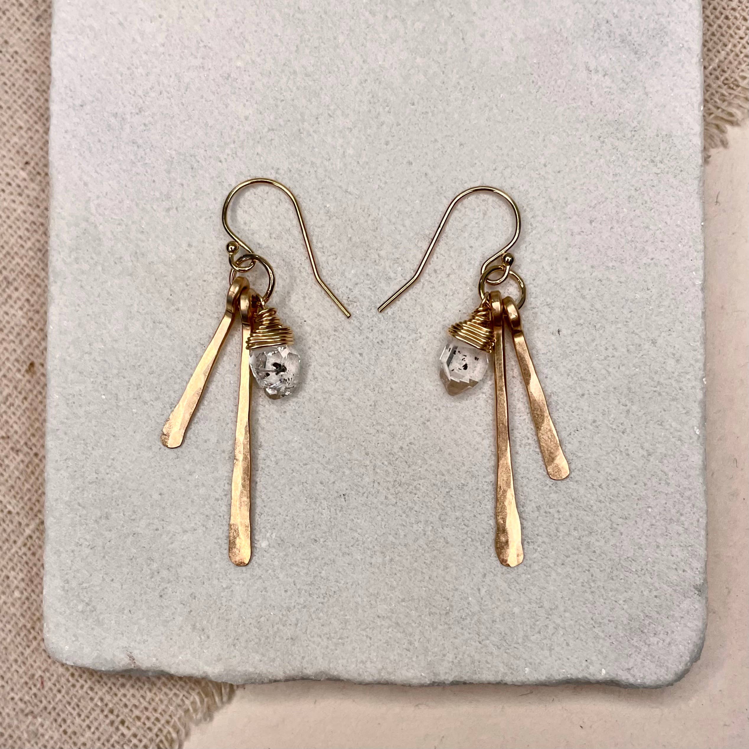 Hammered Fringe and Stone Earrings: Gold Filled / Citrine