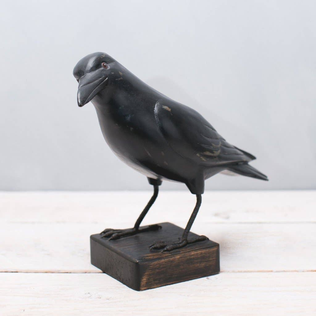Crow | Hand Carved Wooden Sculpture | 9"H