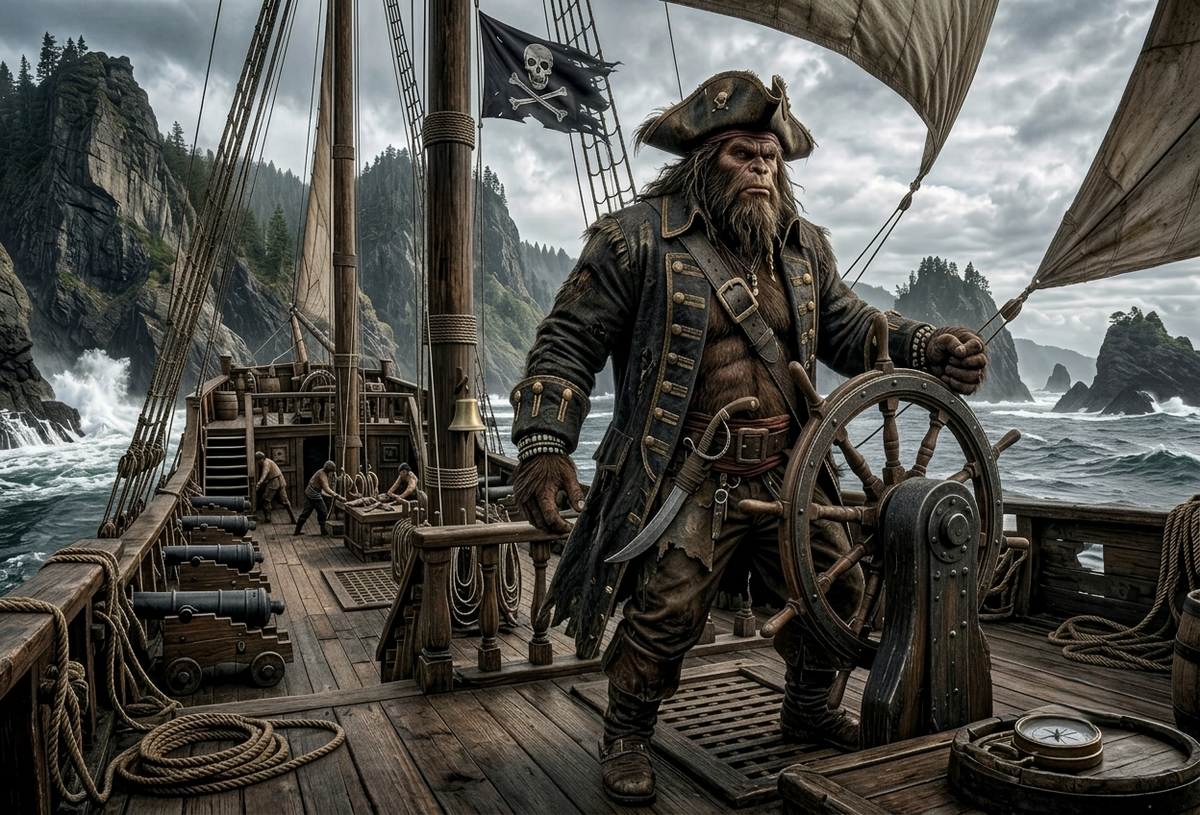 Bigfoot Pirate 3D Postcard