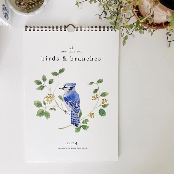 2024 Birds and Branches Wall Calendar by Emily Lex