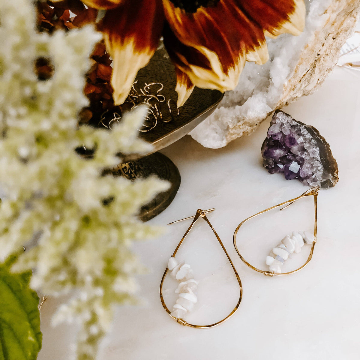 Opal Chip Teardrops: 14k Gold Fill