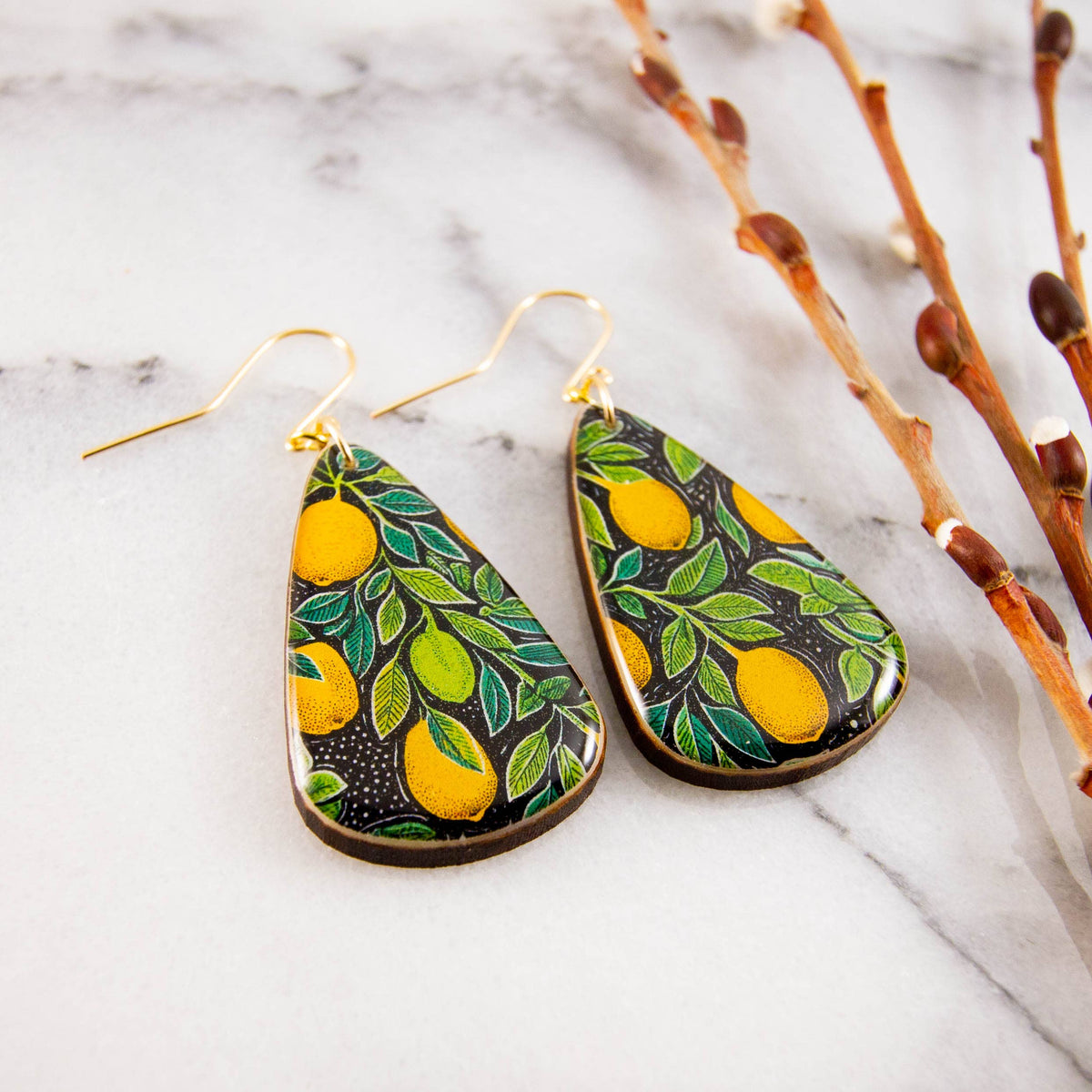 Retro Lemon Tree Oversize Teardrop Earrings