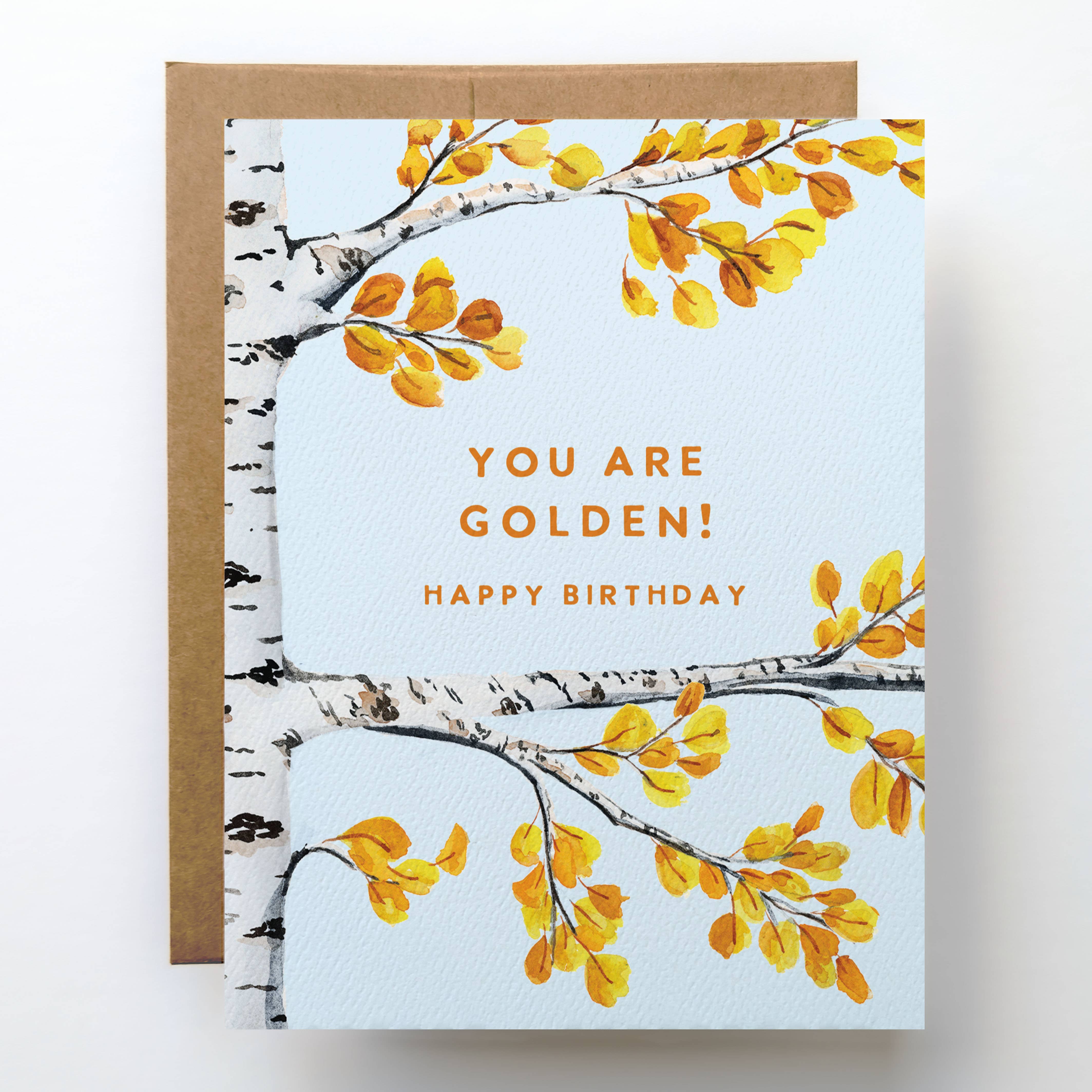 Golden Birthday Card | Aspen Tree Fall Leaves Design