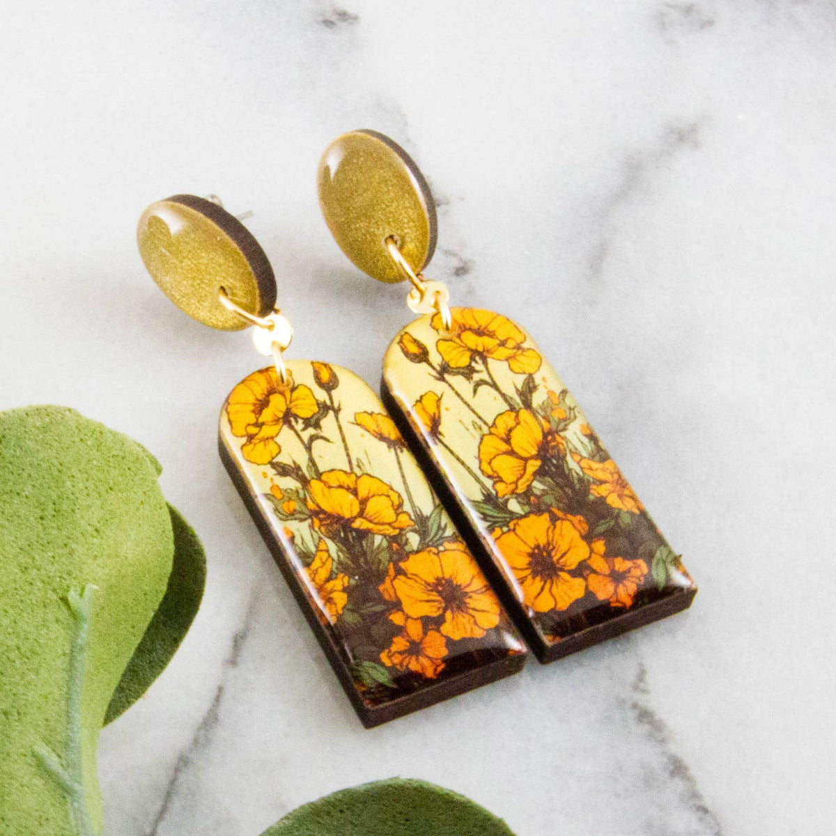 Yellow Poppies Drop Post Earrings