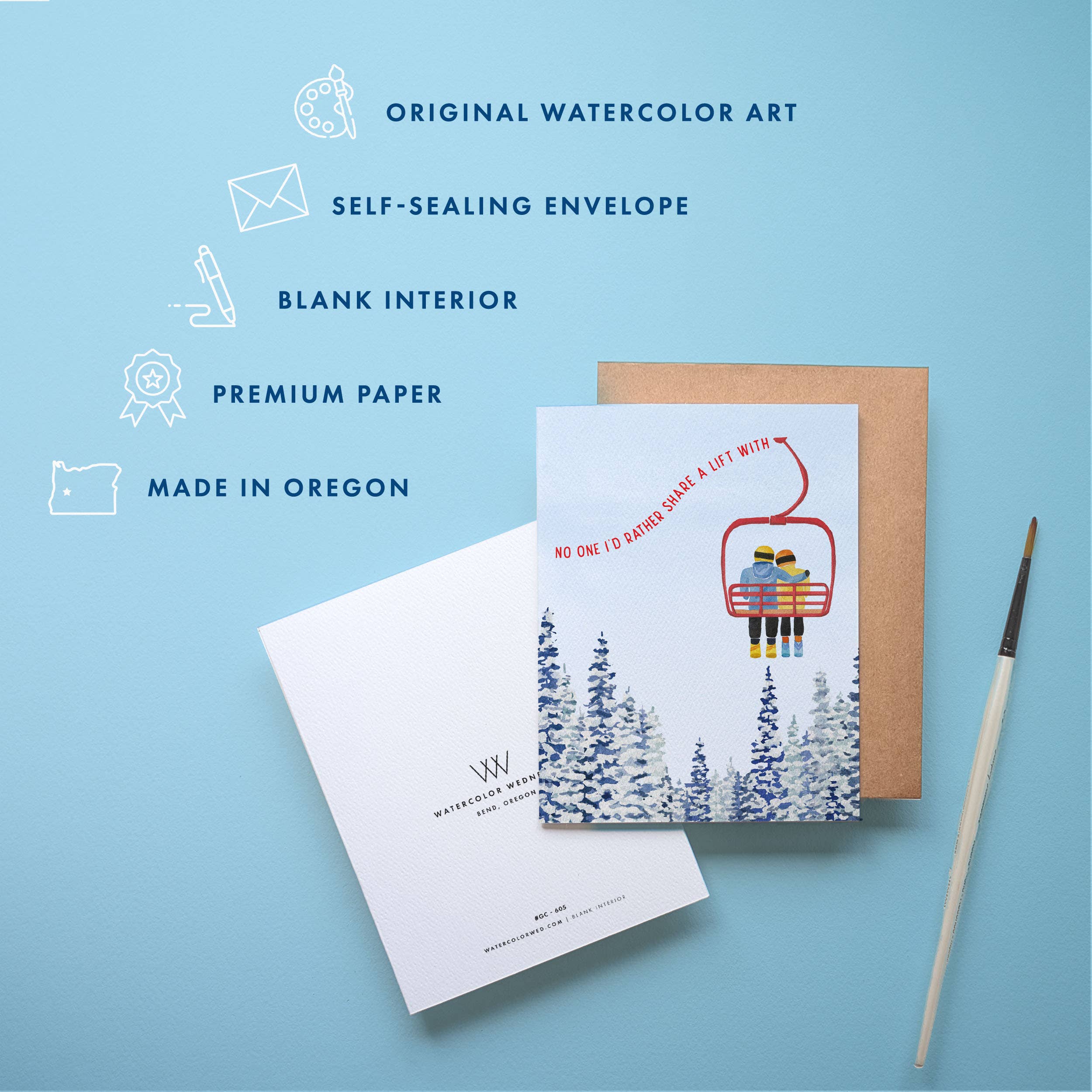 Ski Love Card | Winter Romance for Anniversary, Valentine's