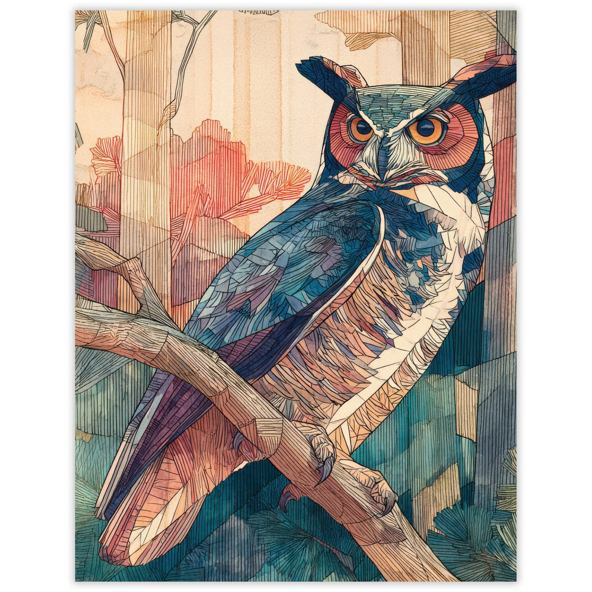 Great Horned Owl - Recycled Blank Notecard for Bird Lovers