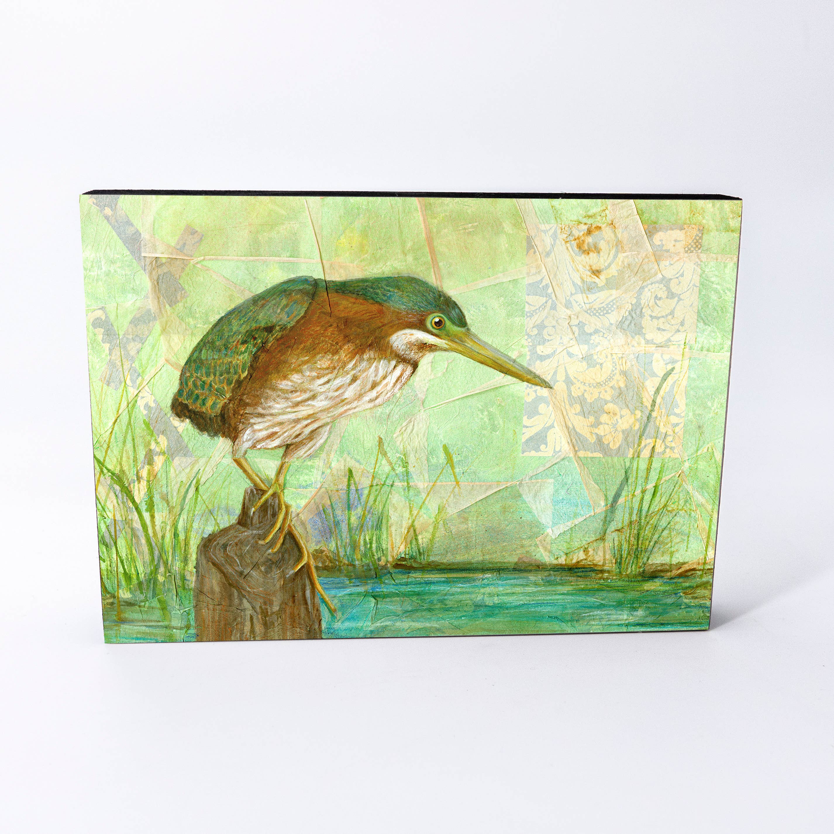 Green Heron Wood Panel Giclée Print
