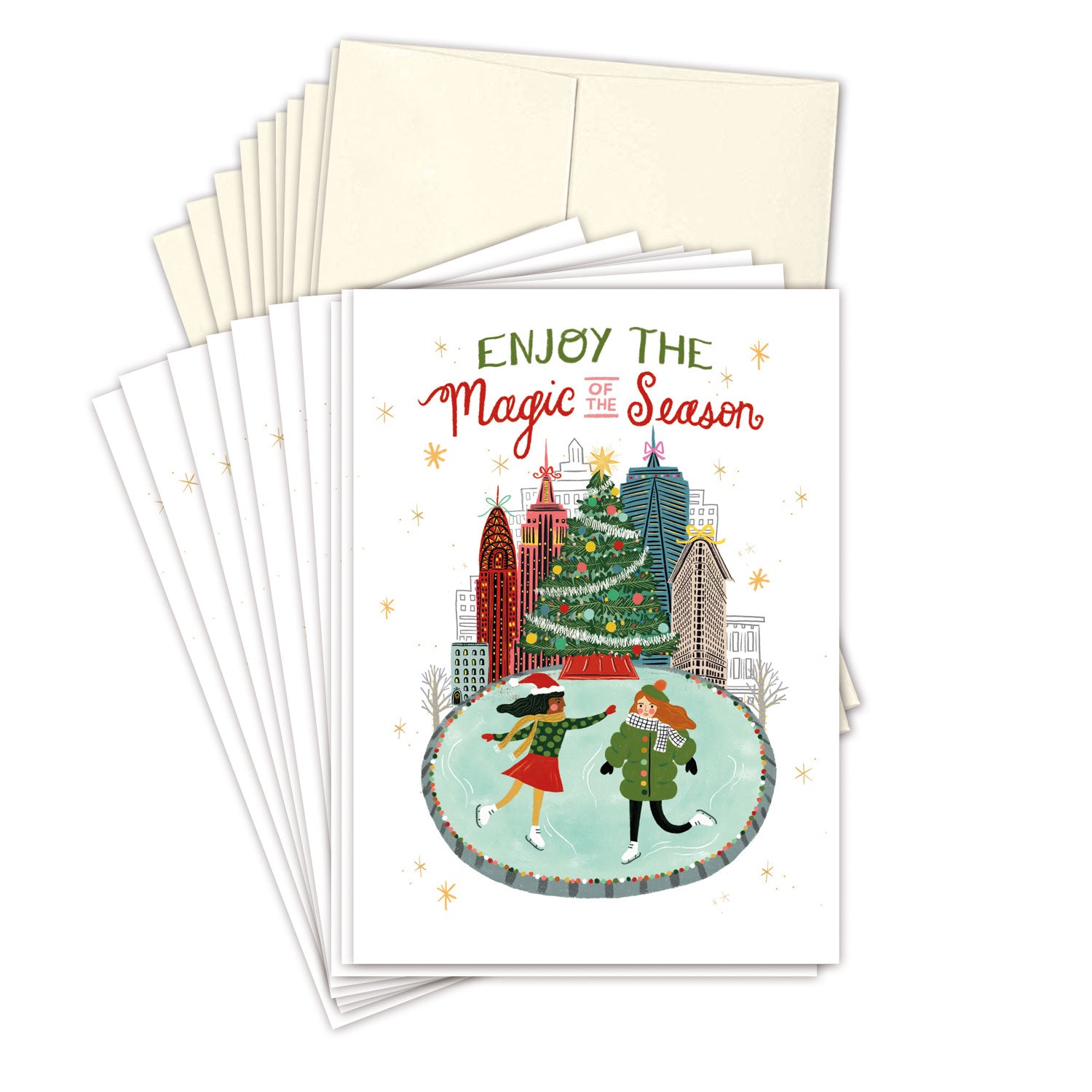 City Ice Skaters Boxed Holiday Cards - Set of 10