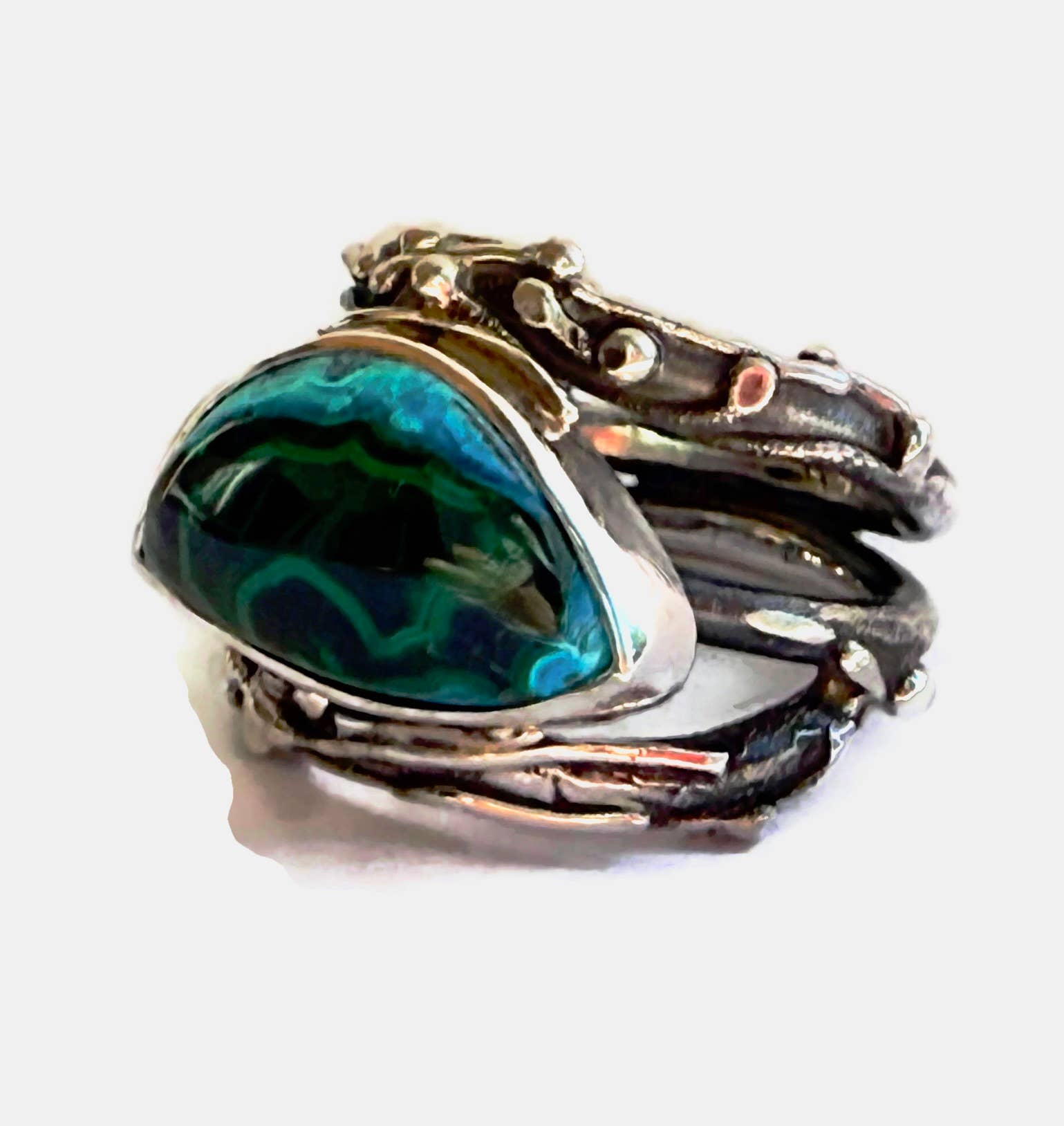 Chrysocolla Malachite Cabochon Fused Twig Ring: 9