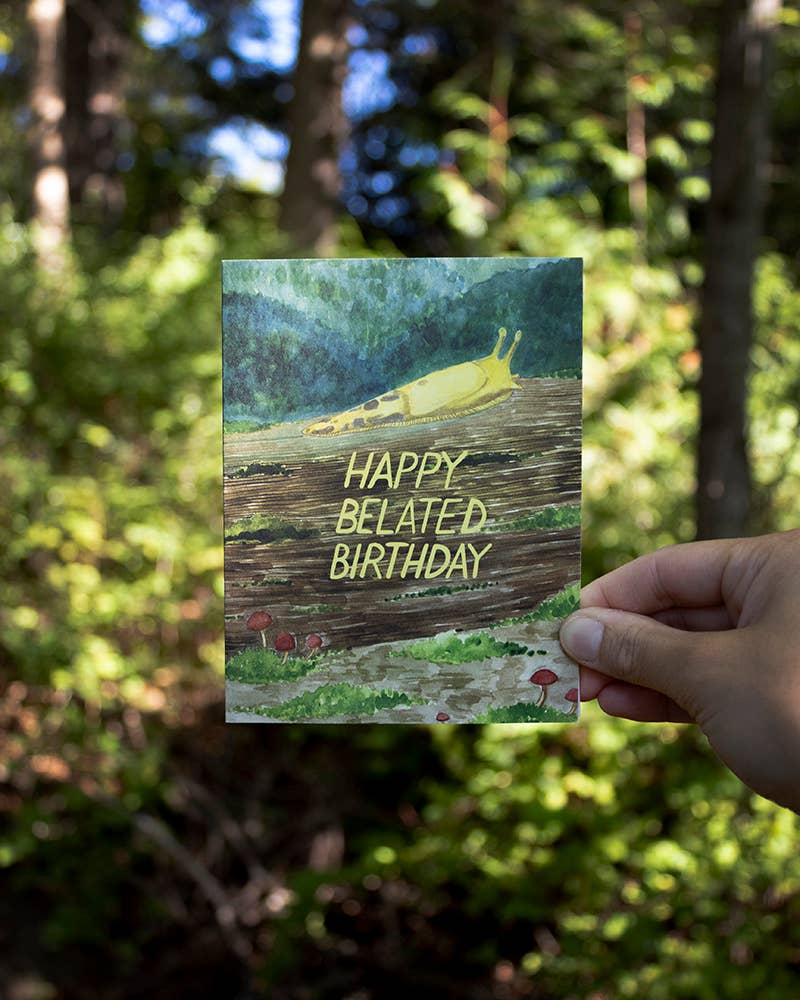Banana Slug Belated Birthday Card - Watercolor Birthday Card