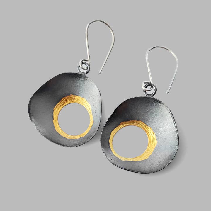 Contemporary oxidized silver and gold Celestial Earrings