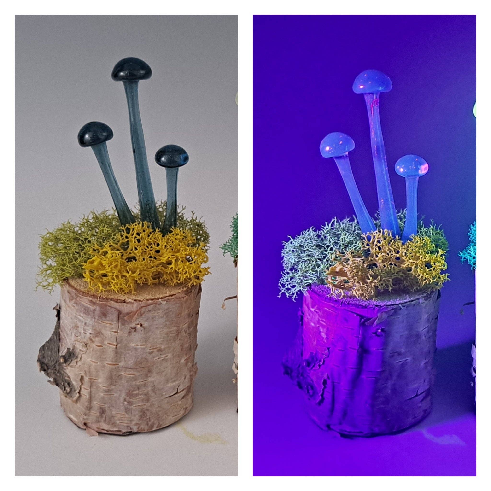 Mushroom Sculpture, UV Black Light, Made to Order: Atomic stardust