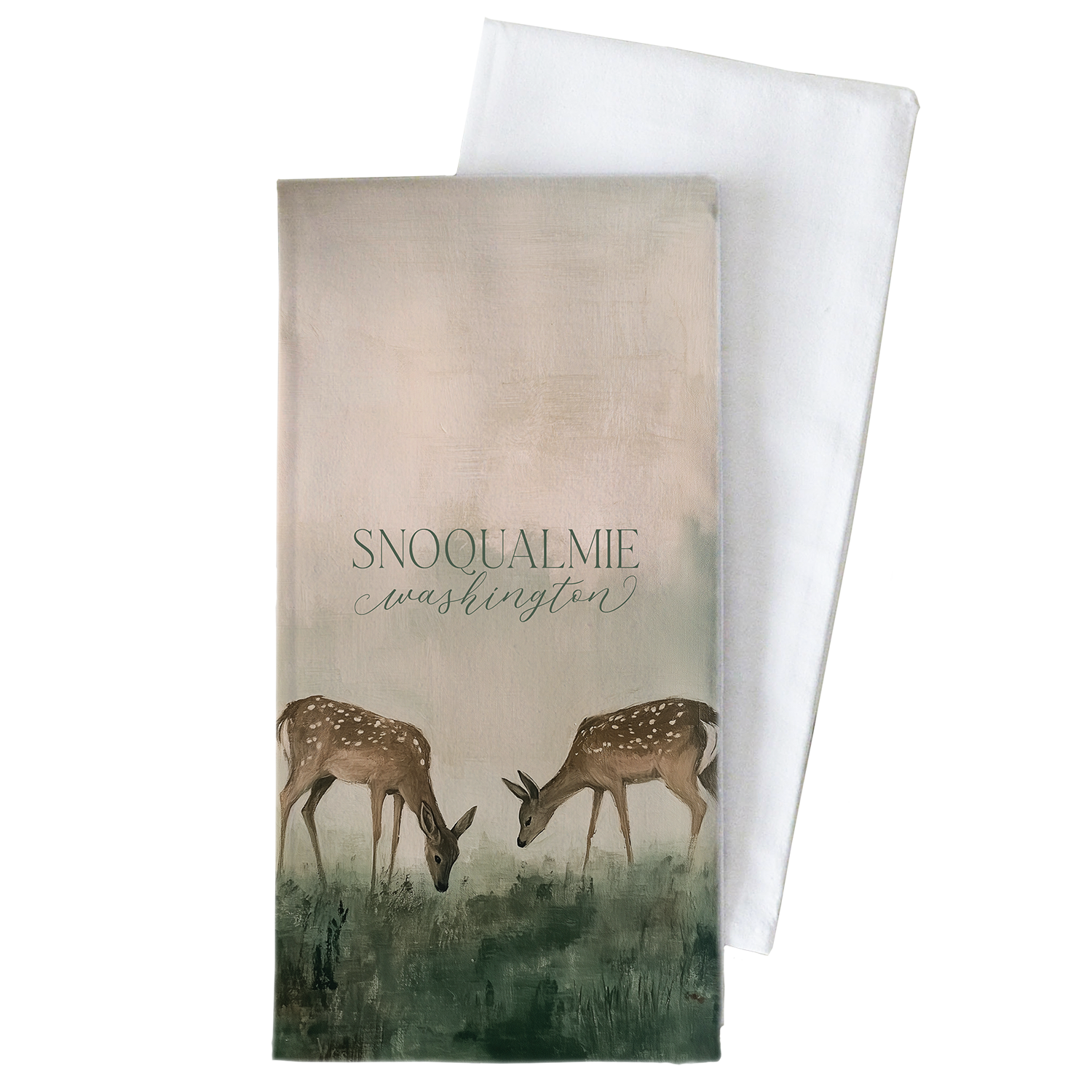 Custom Field of Deer Tea Towel: White
