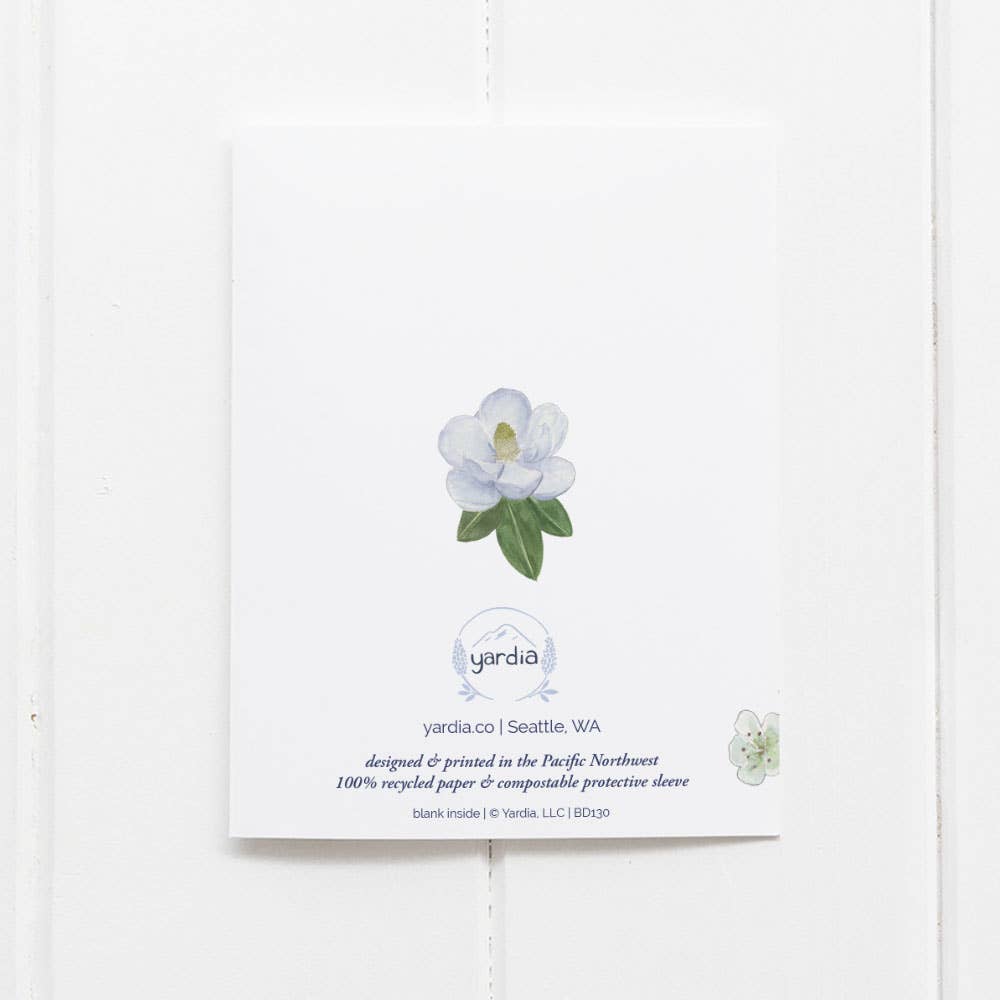 Floral Birthday Card - White and Green Magnolia and Poppy