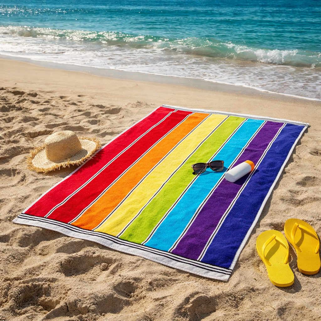 Rainbow Stripe Cotton Beach Towel - Luxury Soft Travel Towel: Multi-Colored