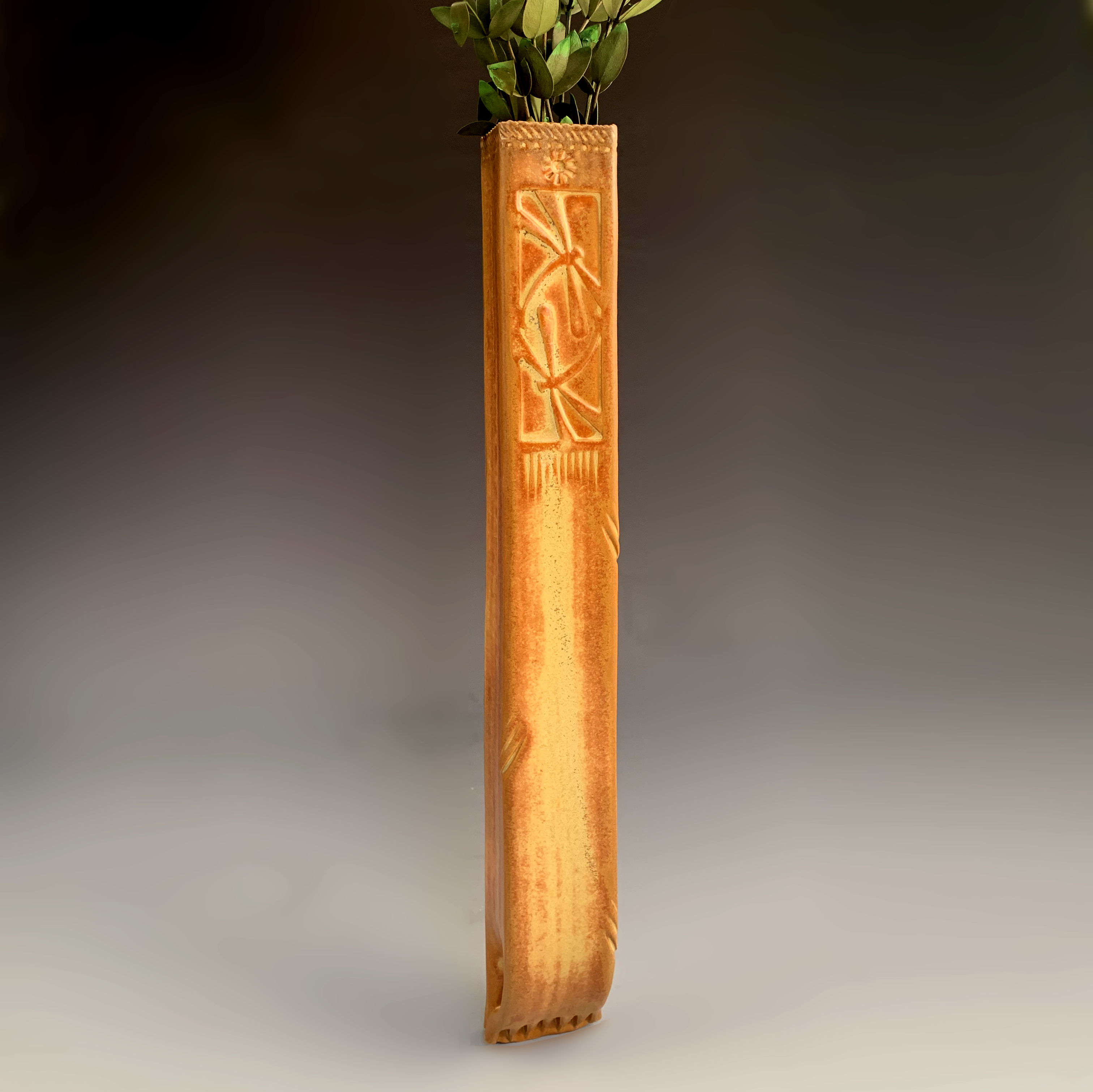 TSW - Tall Straight Wall Vase: Green / Double Dragonfly