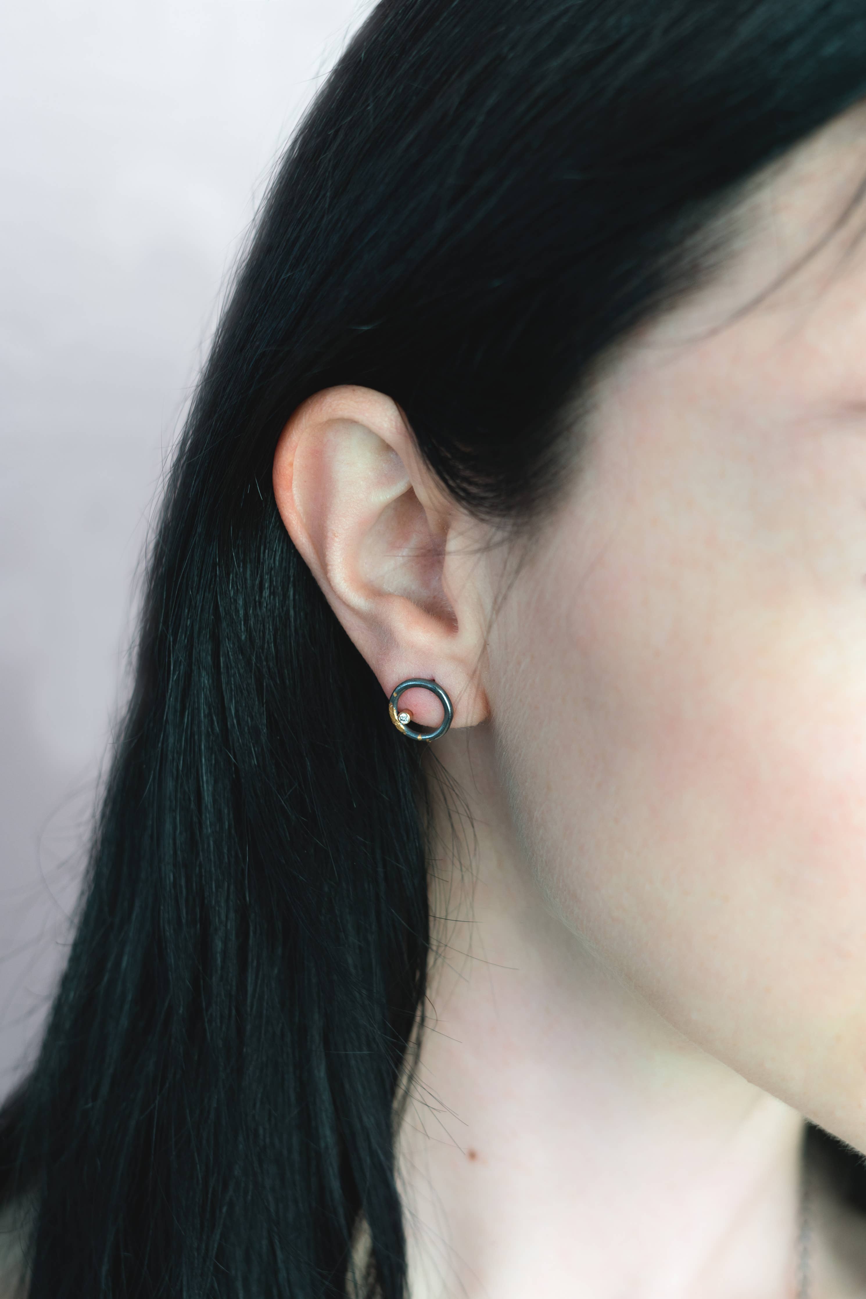 Handmade mixed metal hoop Clearing Studs with diamonds