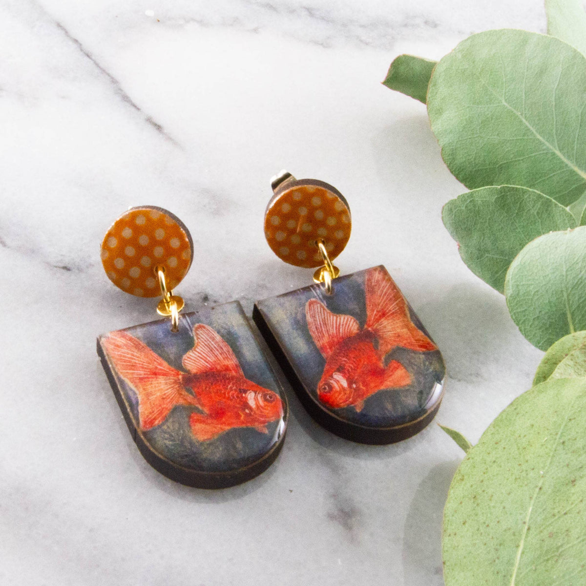 Orange Goldfish Drop Post Earrings