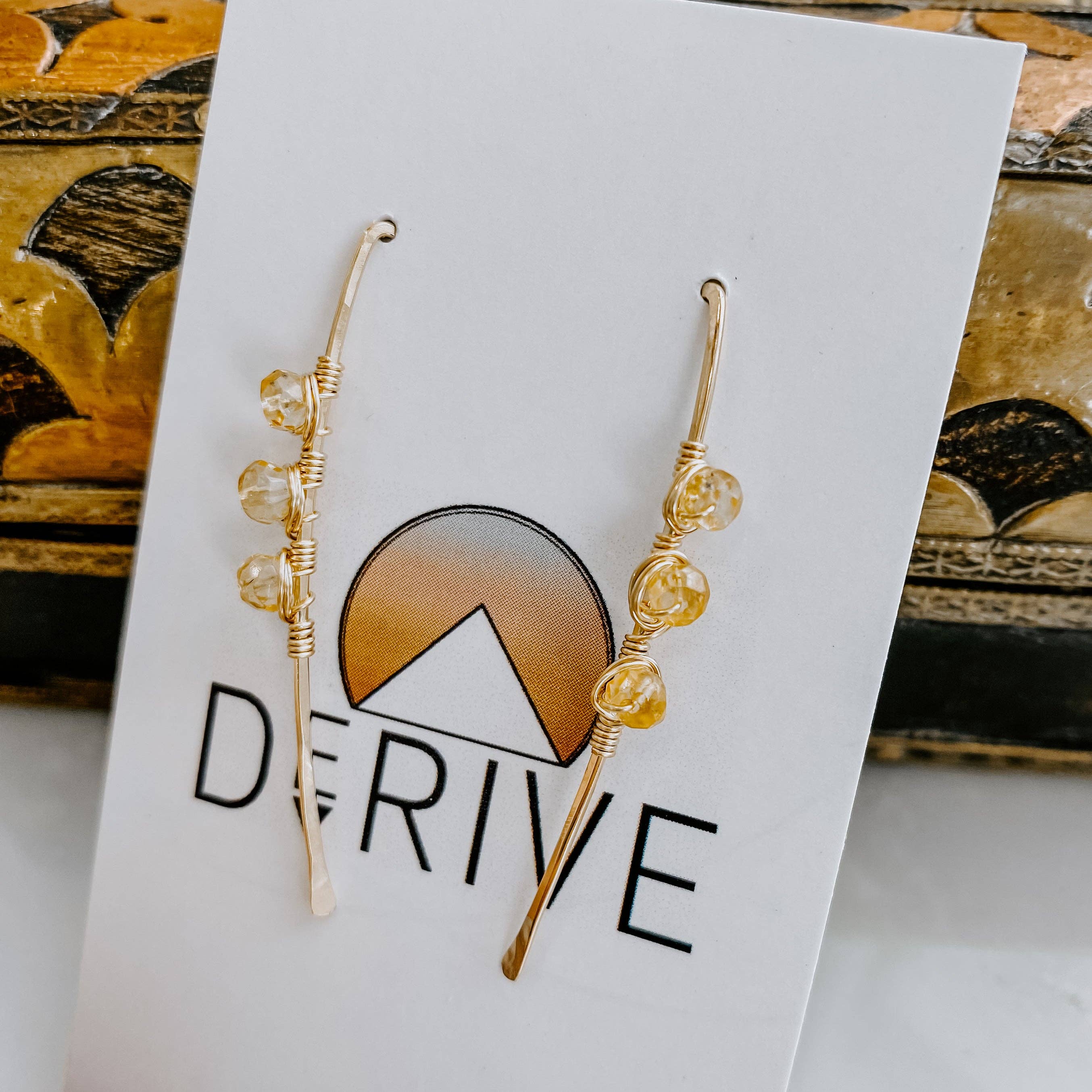 Triple Stone Citrine Threader Earrings: 14k Gold Fill