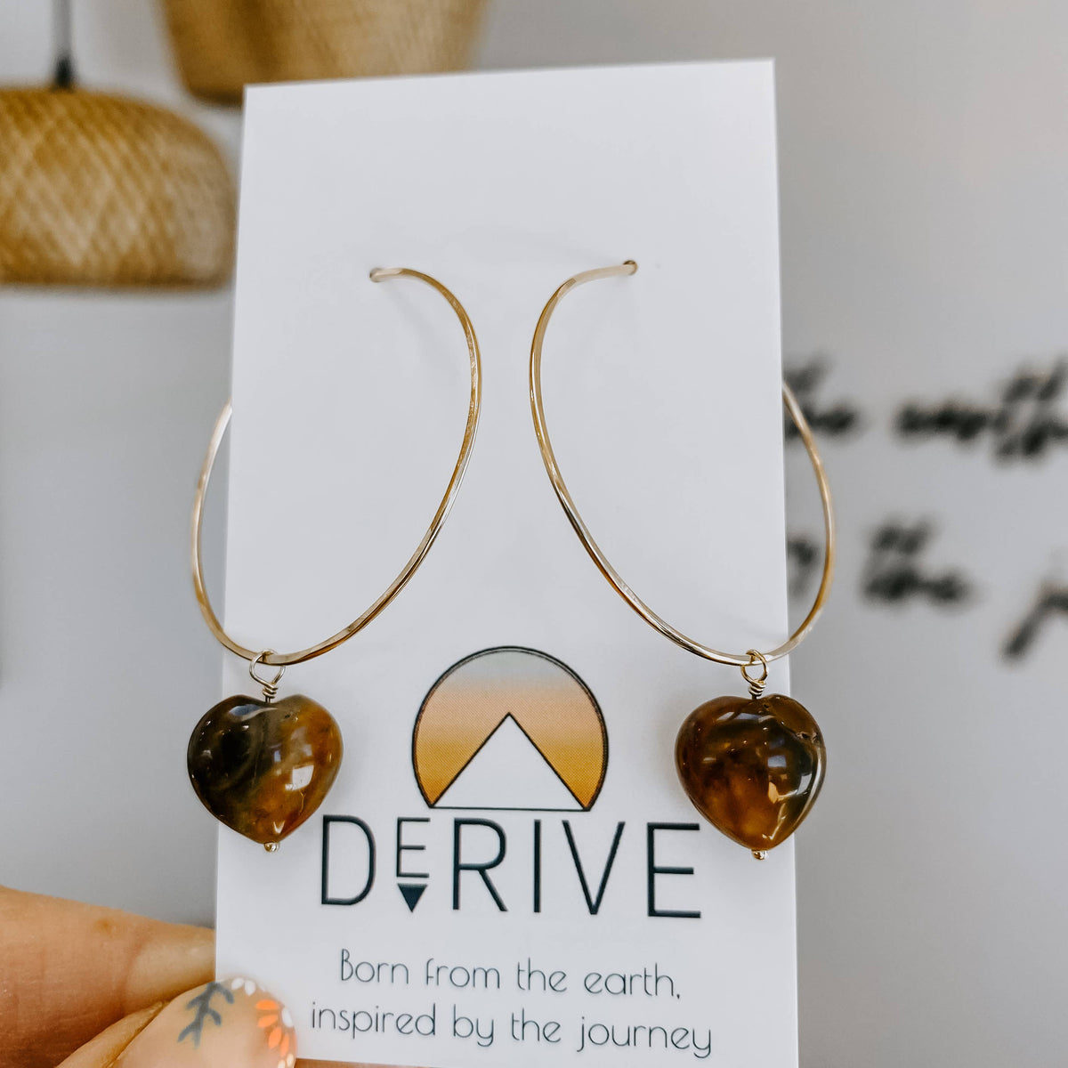Jasper Heart Hoop Threader Earrings: Sterling Sliver