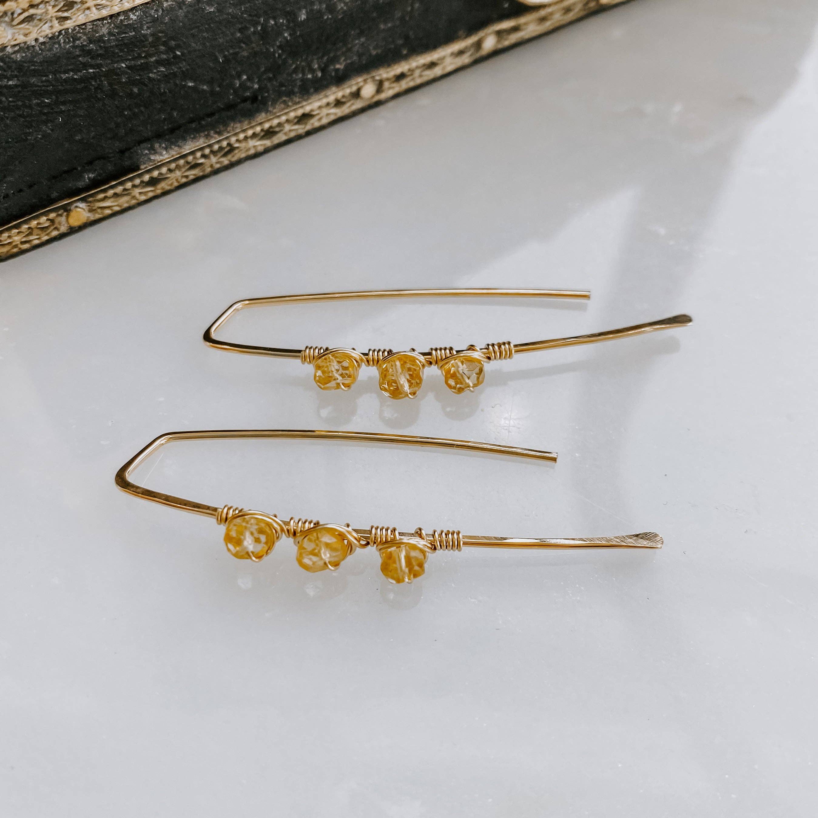 Triple Stone Citrine Threader Earrings: Sterling Silver