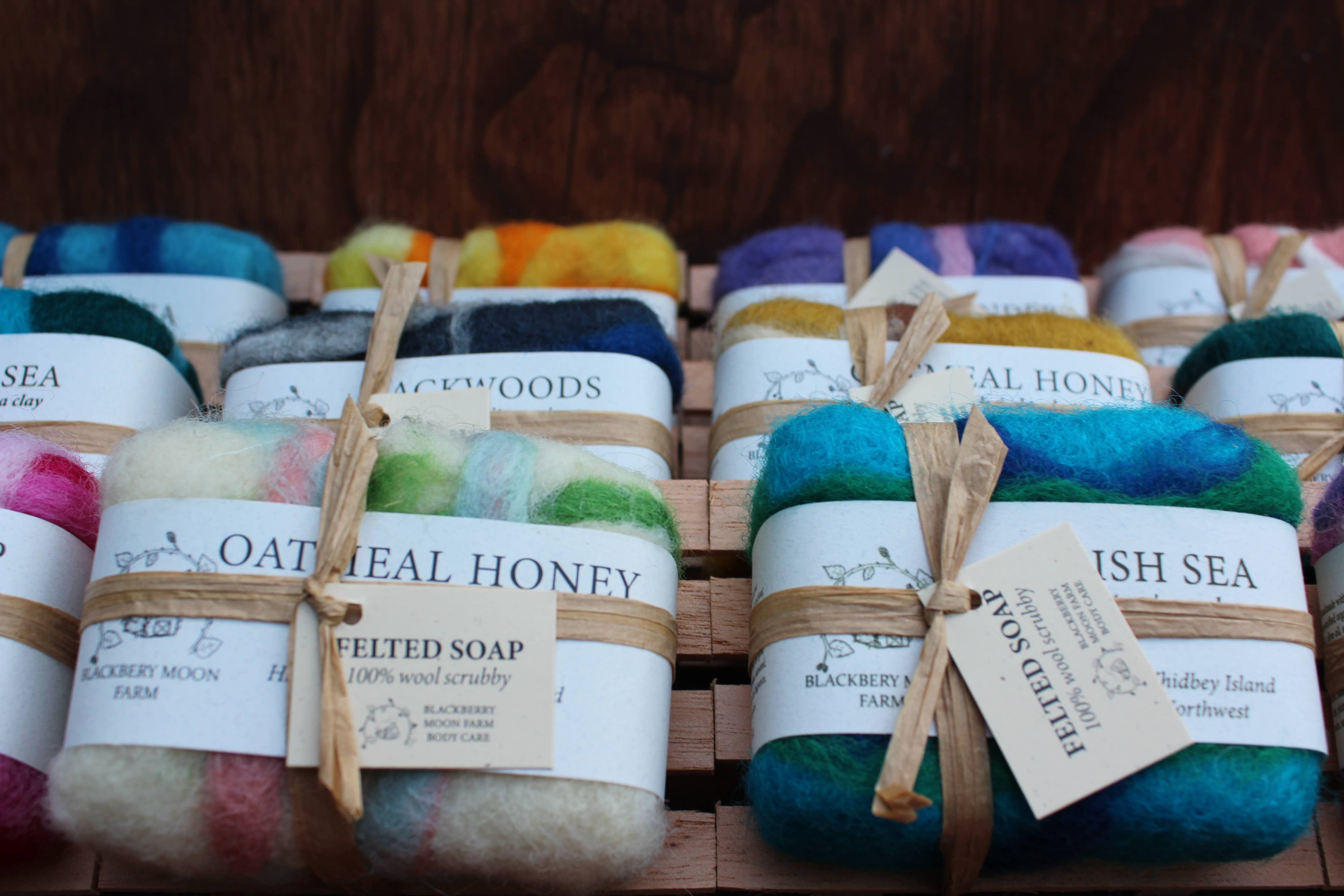 Felted Soap Set with Dish: Oatmeal Honey