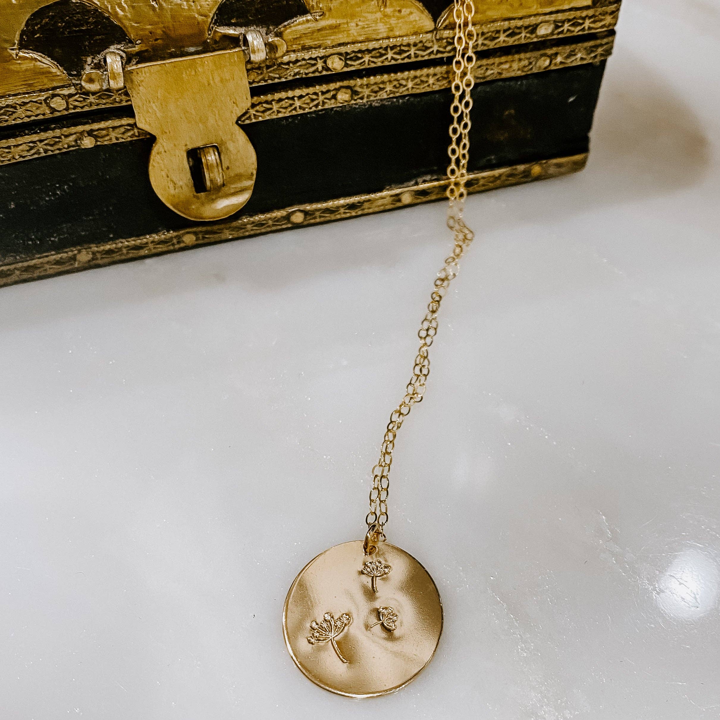 Hand Stamped Wish Coin Necklace: 14k Gold Fill / Smooth Edges / 18"