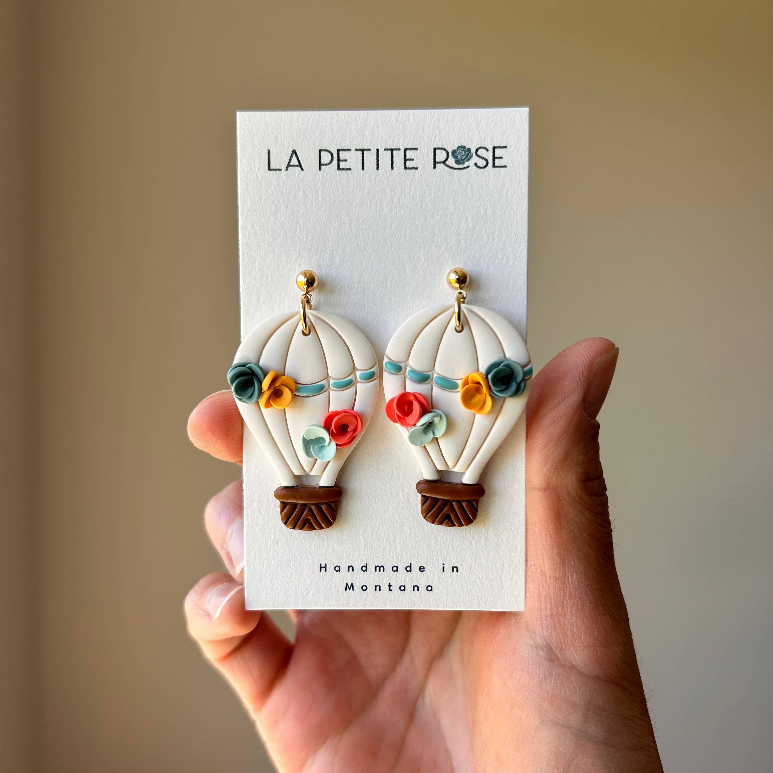 Floral Hot Air Balloon Earrings, Dangle Jewelry 