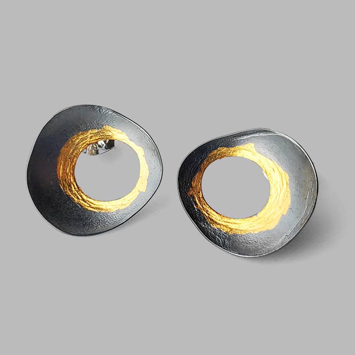 Contemporary oxidized silver and gold Celestial Studs