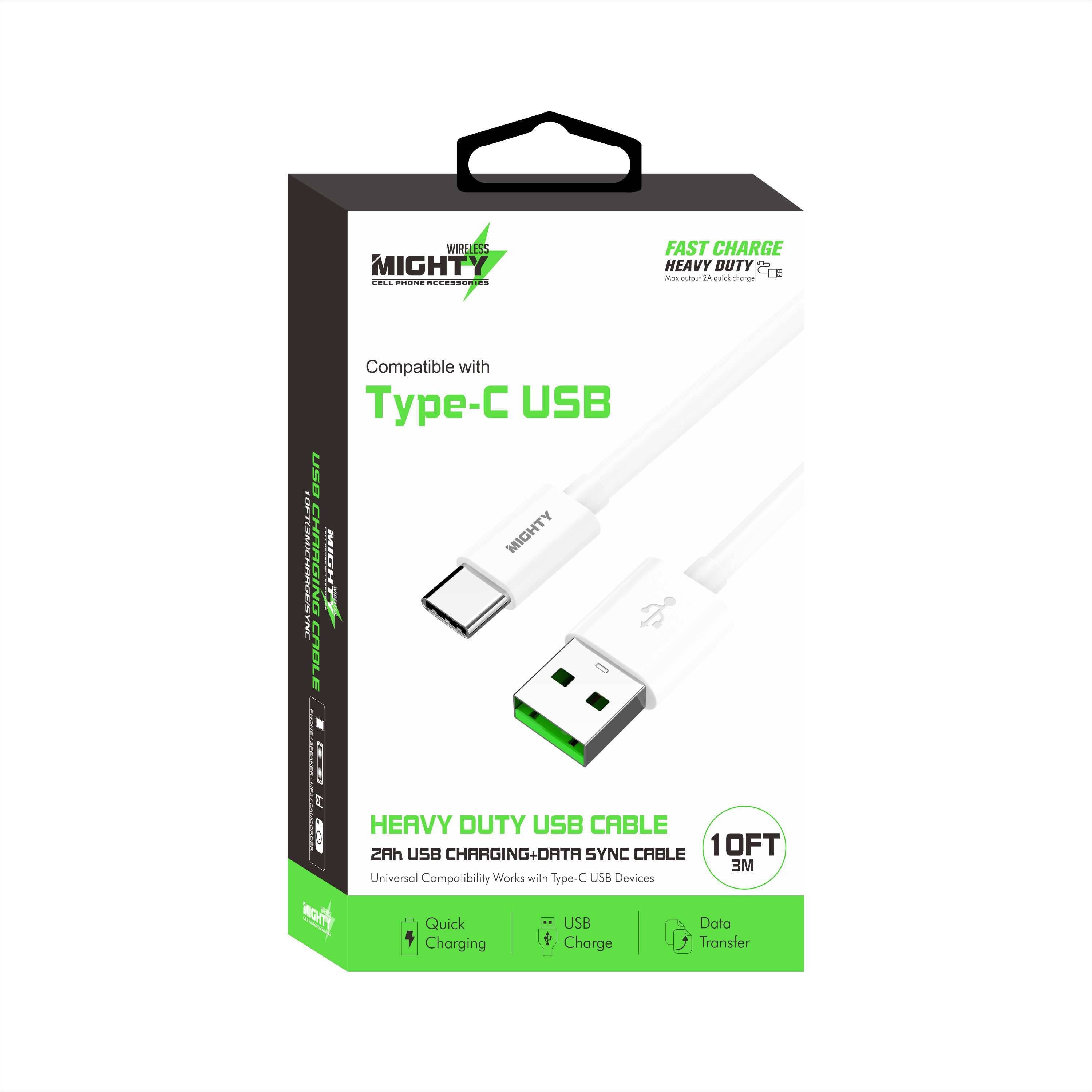 Mighty Fast Charging 10FT Type-C Cable White MK19