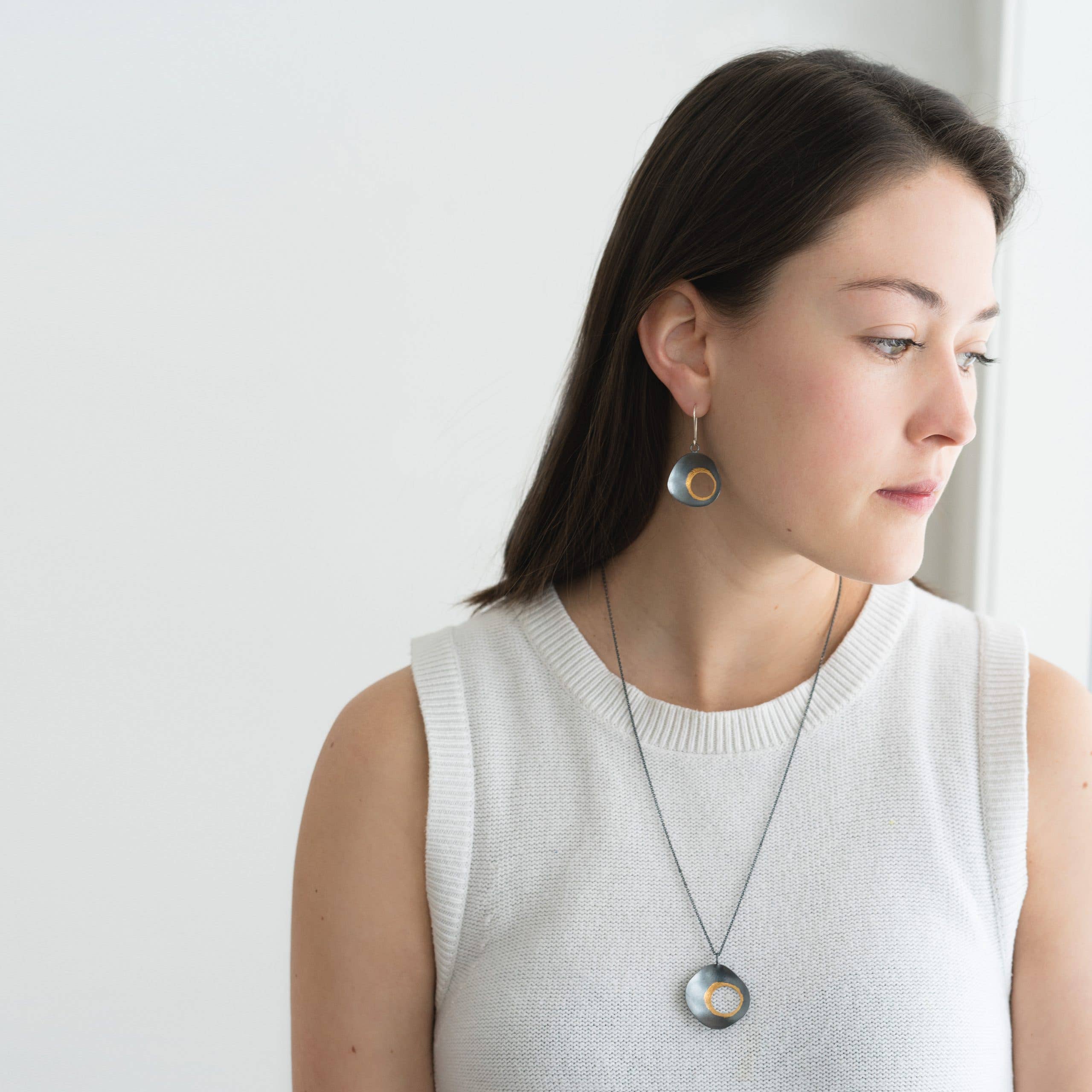 Contemporary oxidized silver and gold Celestial Necklace