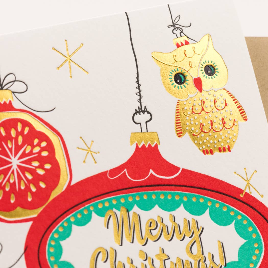 Vintage Holiday Retro Ornaments Card: Single Card