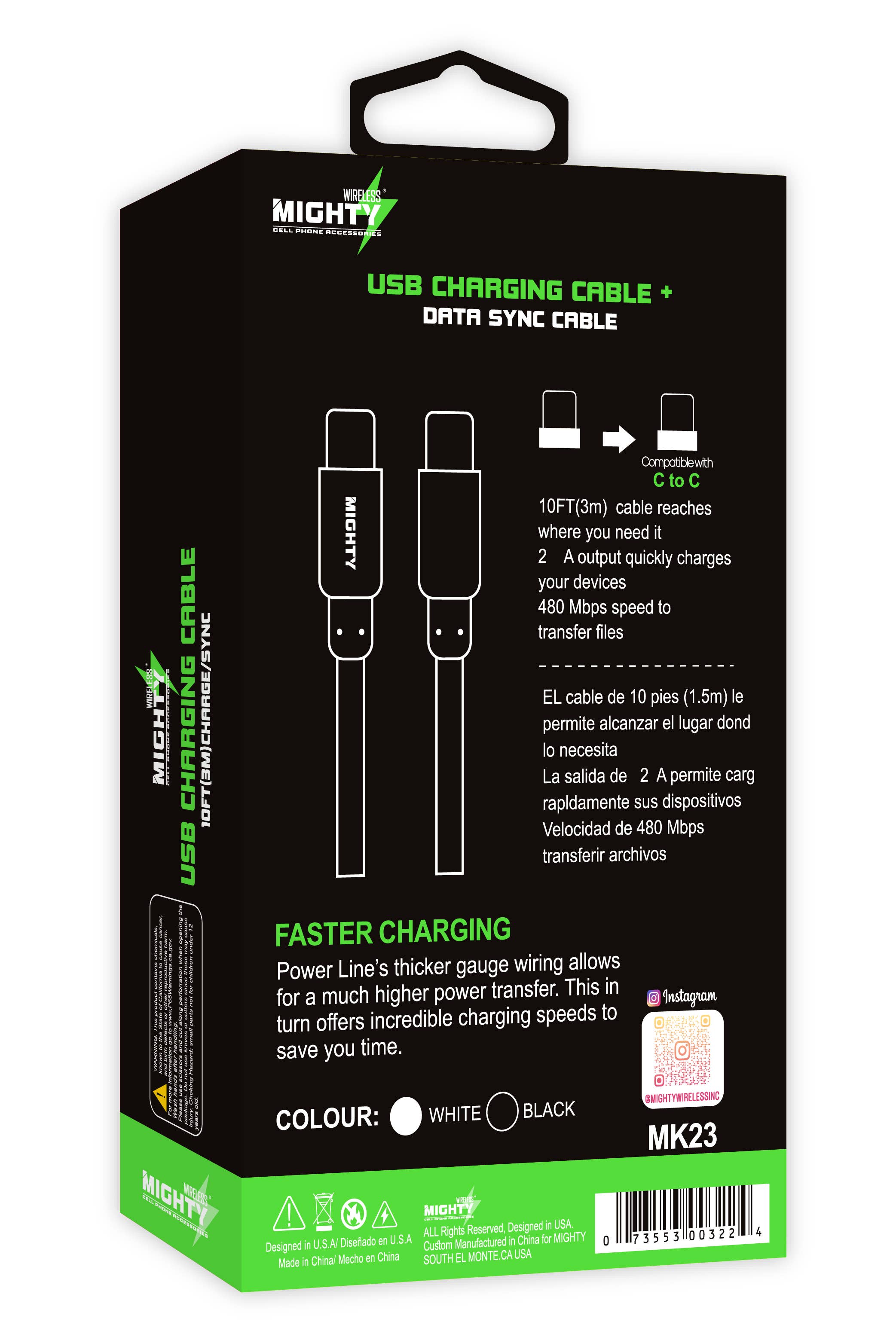 Mighty Fast Charging 10FT Type-C to Type-C Cable White MK23