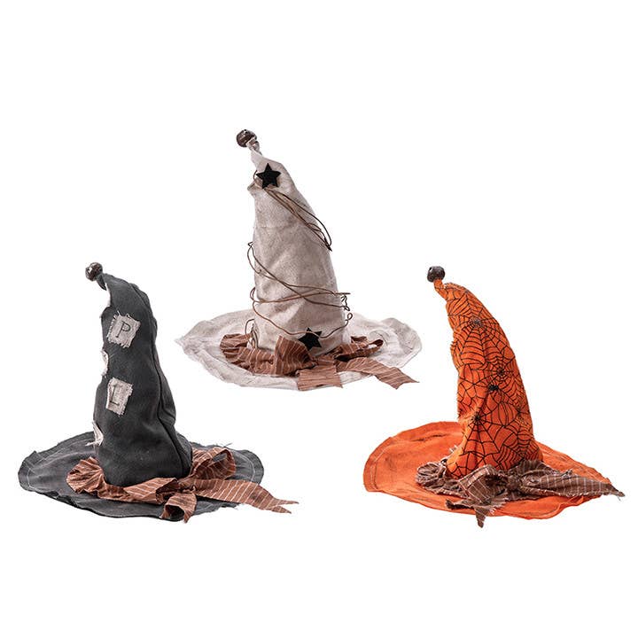 Rustic Muslin Witch Hat Halloween  Black  Decor -  11.75"
