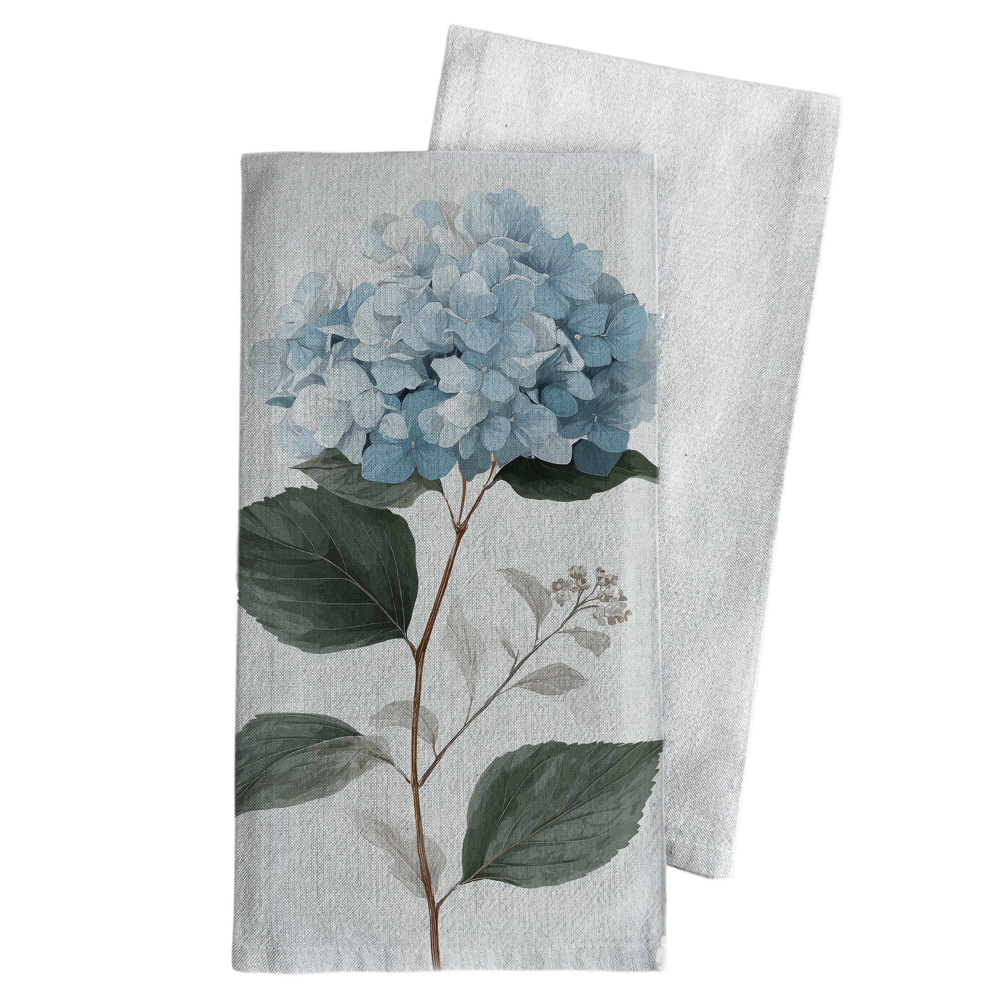 Blue Hydragea Tea Towel: White