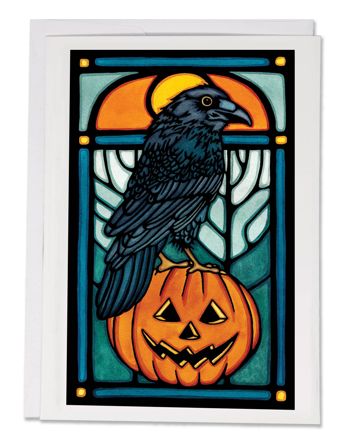 Greeting Card Raven with Pumpkin
