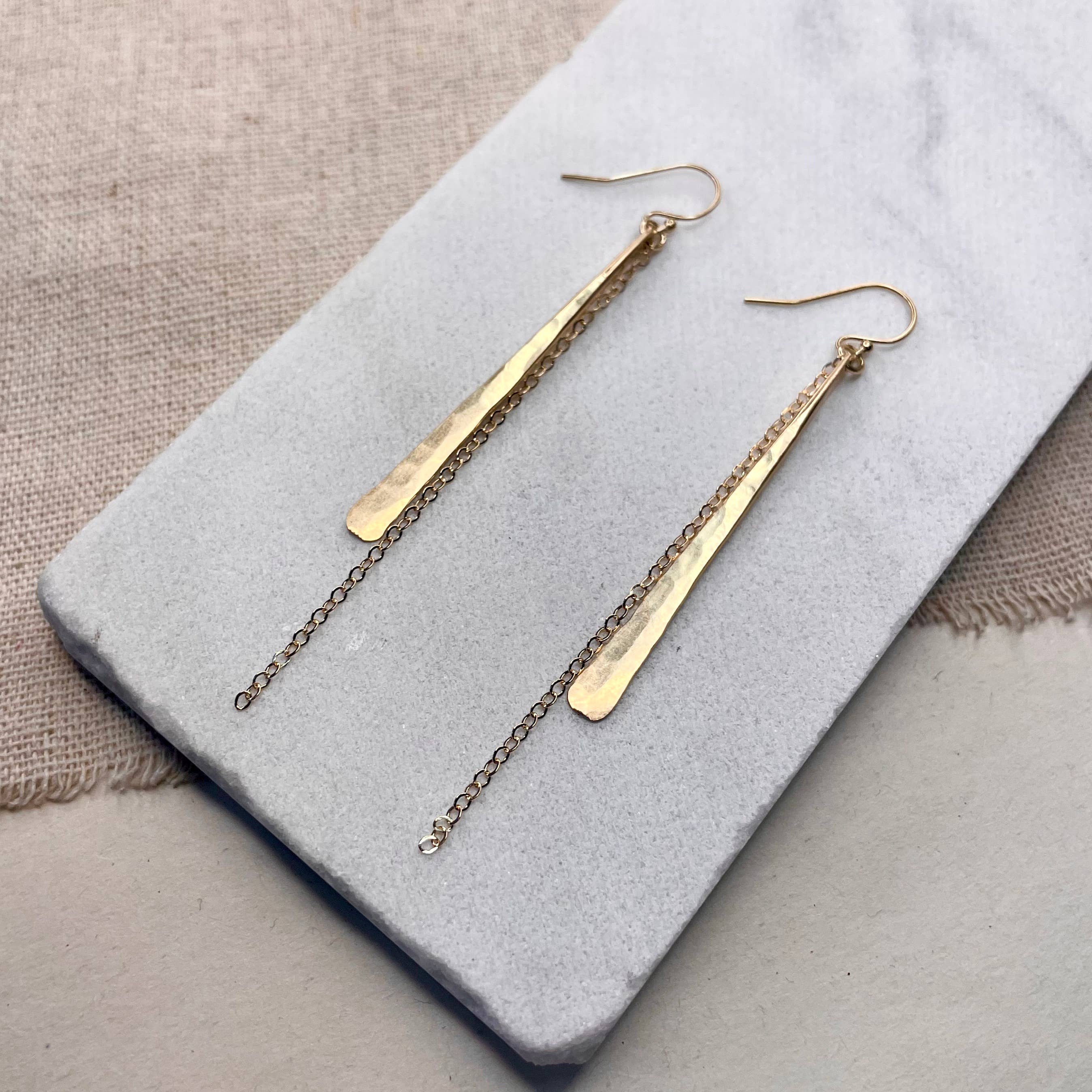 Hammered Stick and Chain Earrings: Gold Filled