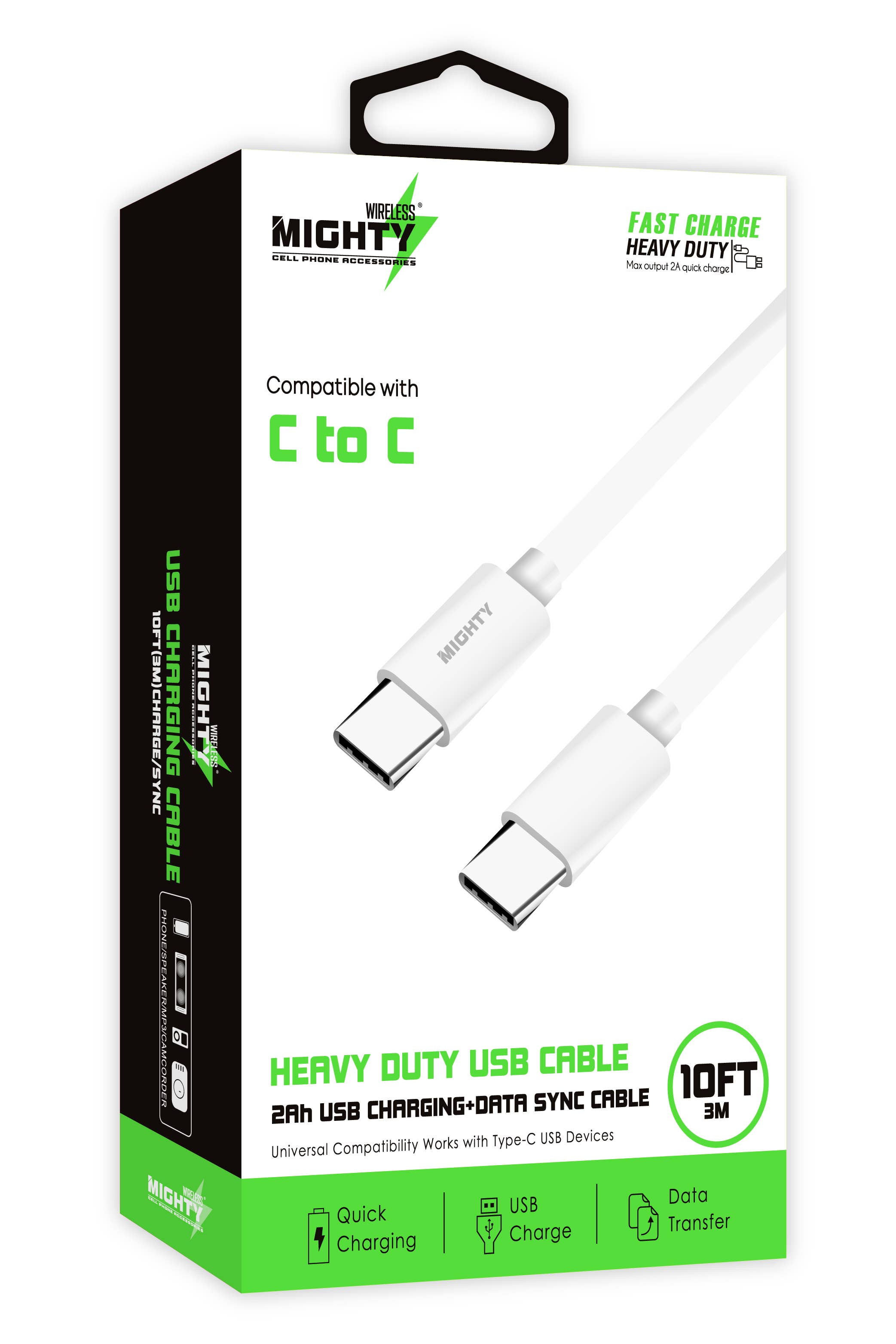Mighty Fast Charging 10FT Type-C to Type-C Cable White MK23
