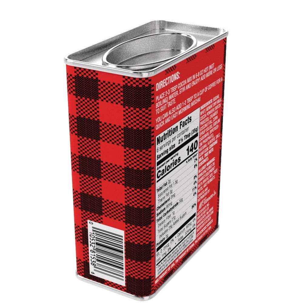 Season's Greetings Red Plaid Chocolate Hot Cocoa (8oz Tins)