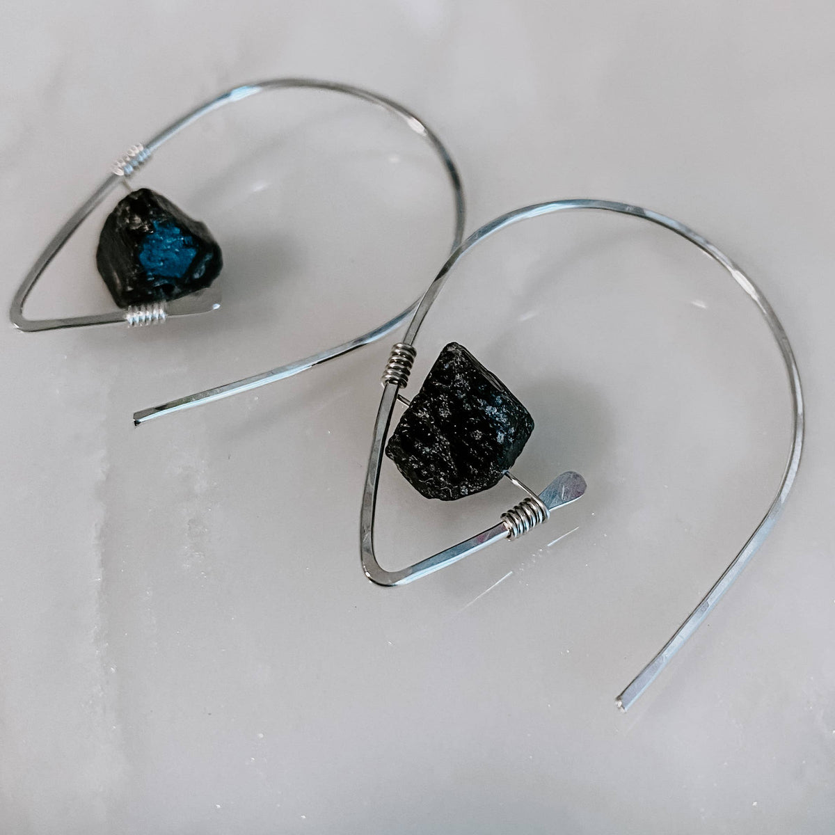 Tourmaline Threader Earrings: Sterling Silver