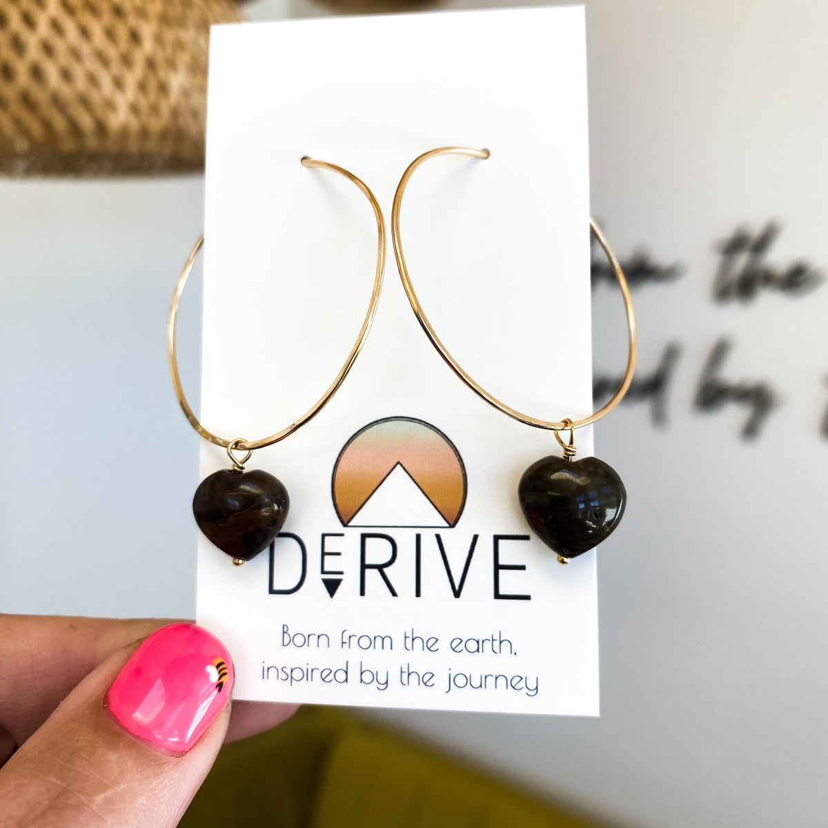 Jasper Heart Hoop Threader Earrings: Sterling Sliver