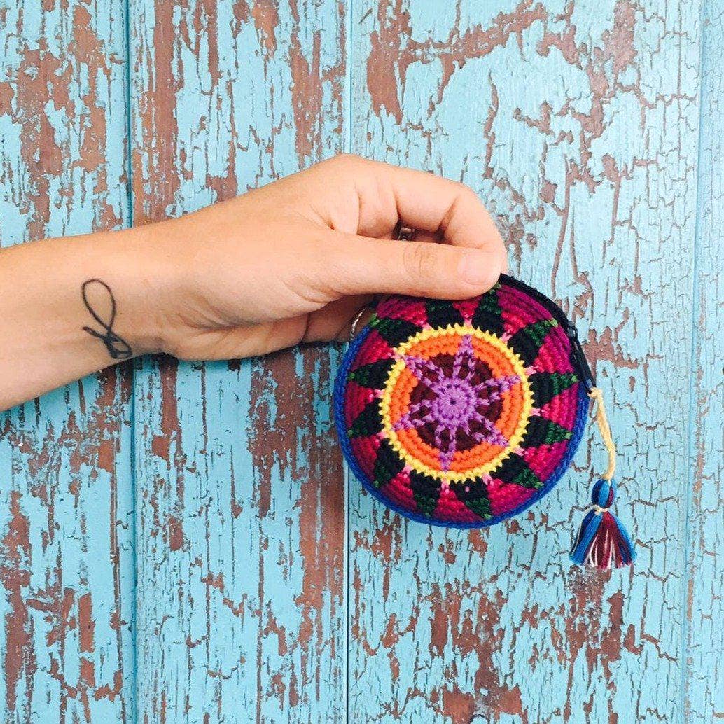 Moon Crochet Hacky Sack Knit Multicolor Handmade Coin Purse