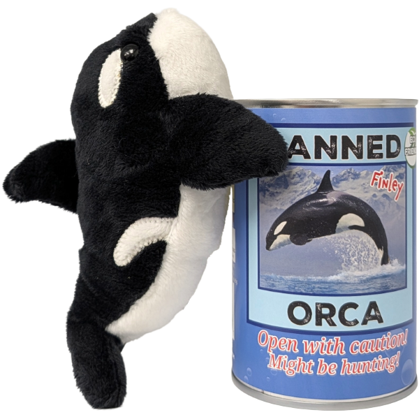 Finley the Canned Orca | Stuffed Animal Plush w/Jokes | Gift: Pop Top Lid