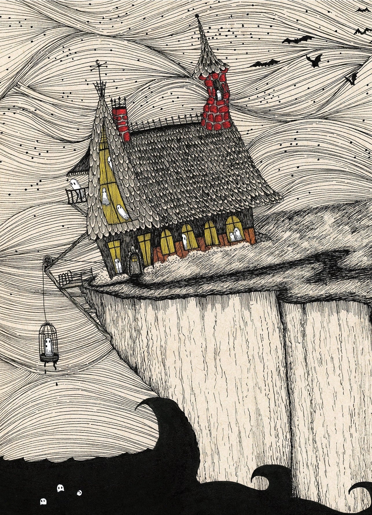 Haunted Cliffside Home Fine Art Print