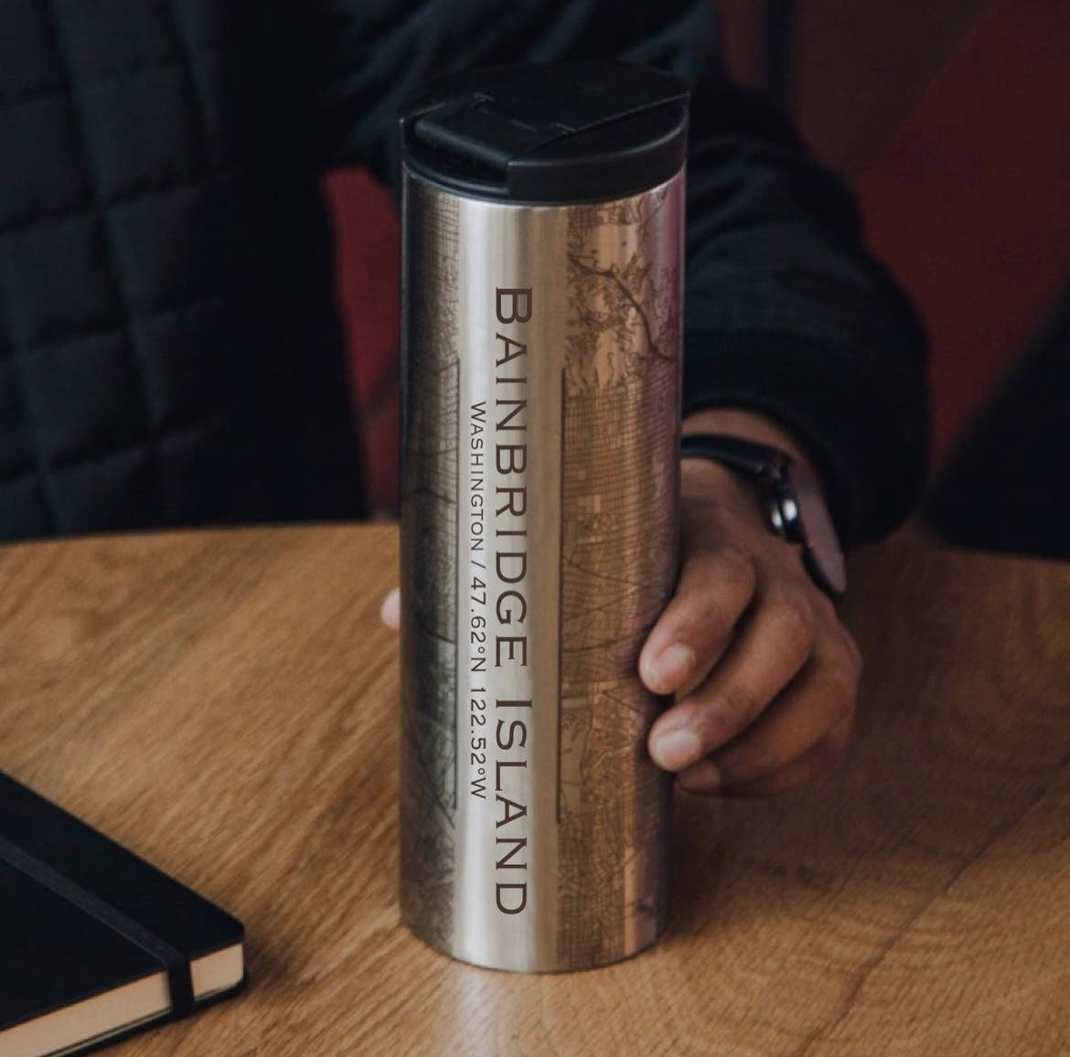 Bainbridge Island WA Map Tumbler Silver