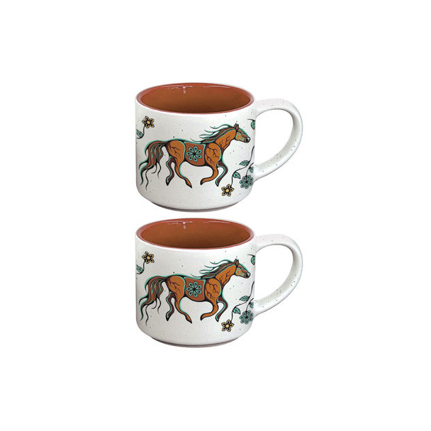 Ceramic Espresso Mugs (Set of 2) - Horses (Bebezhigooganzhii)