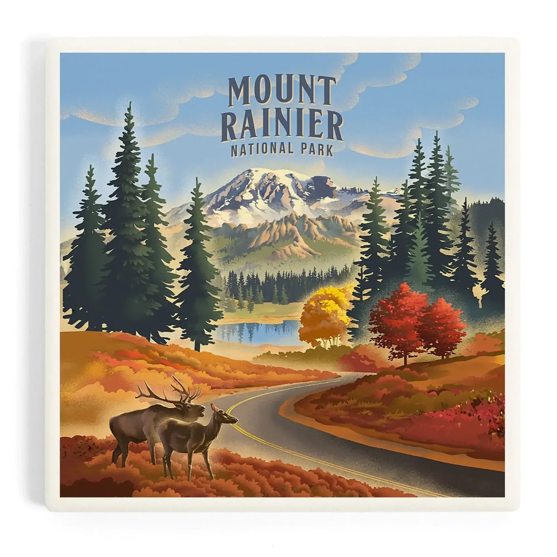 Mt Rainier Paradise Road with Elk  National Park Sticker