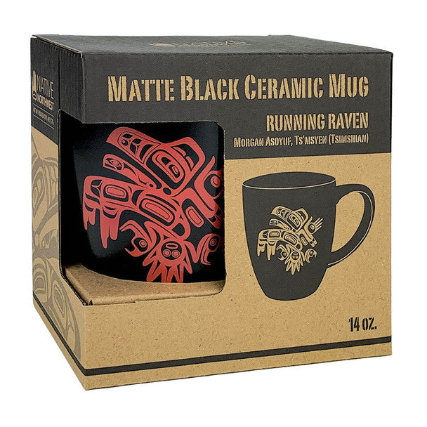 Matte Black Ceramic Mug - Running Raven by Morgan Asoyuf