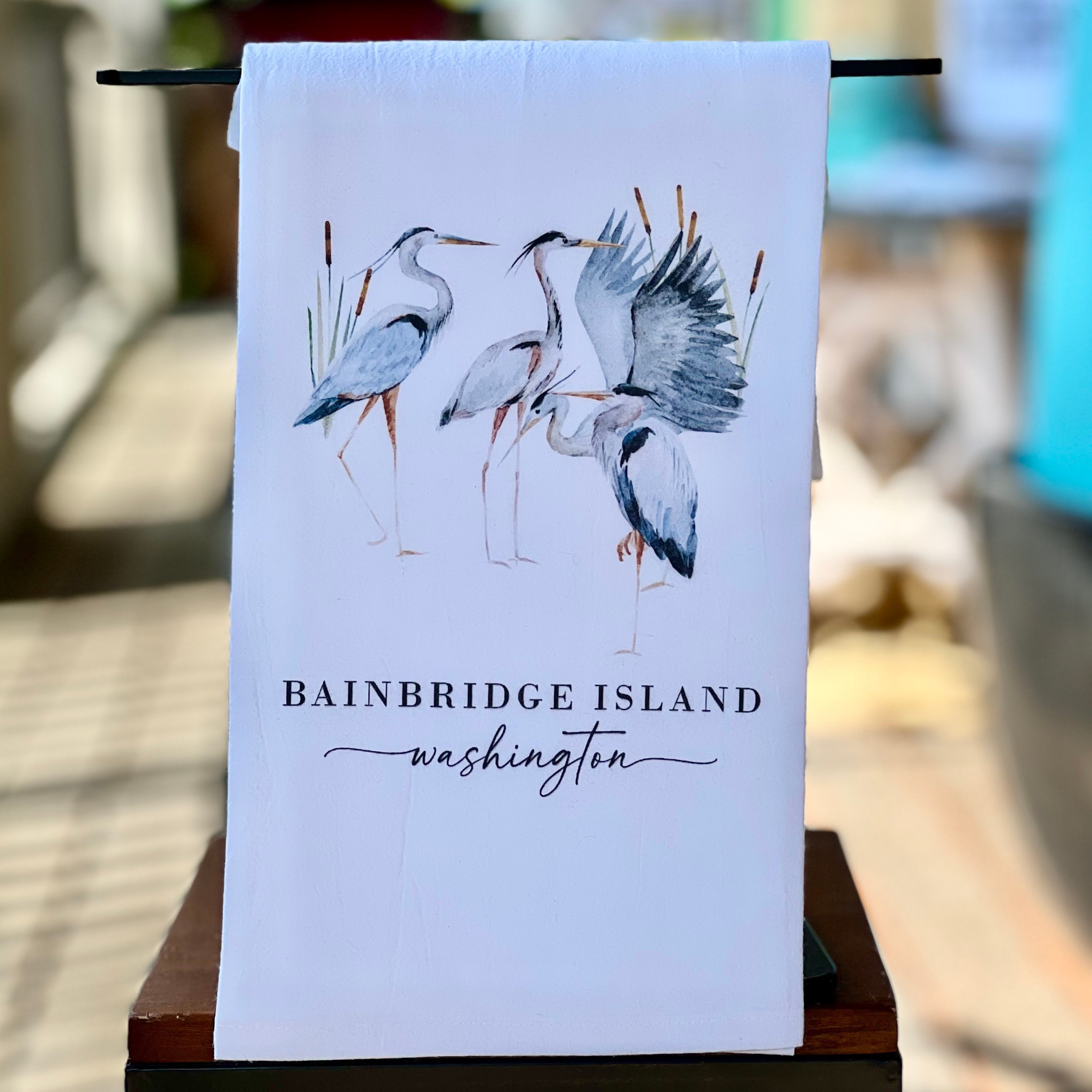 Bainbridge Island Washington Heron Family Tea Towel