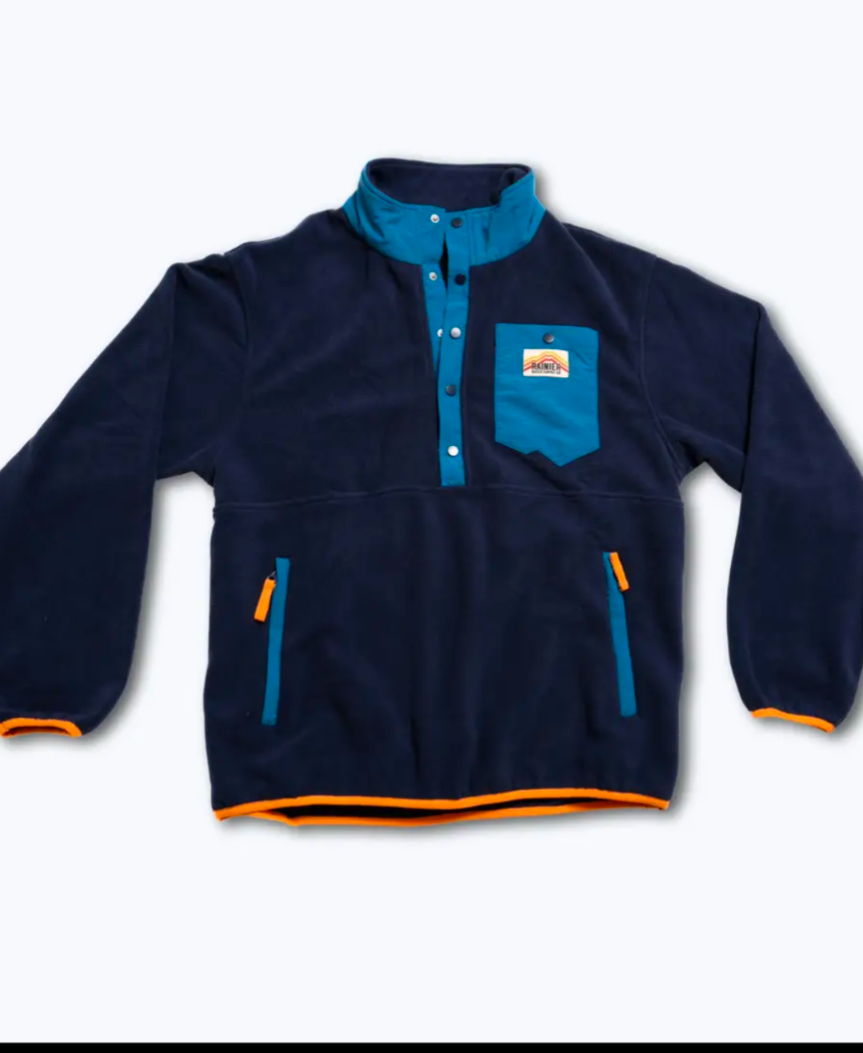 Turbo Recycled Fleece  Pullover Jacket- Navy